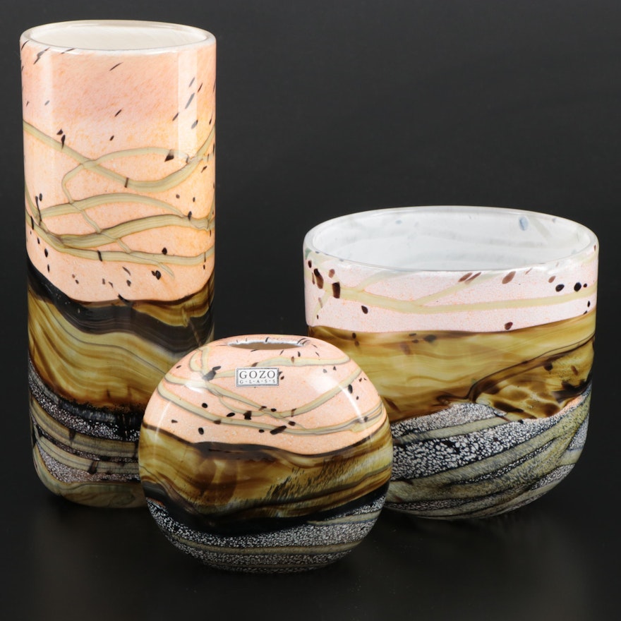 Gozo Art Glass "Seashell" Vases and Decorative Bowl