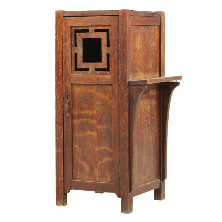 Arts & Crafts Quarter Sawn Oak Smoking Cabinet, Early 20th Century