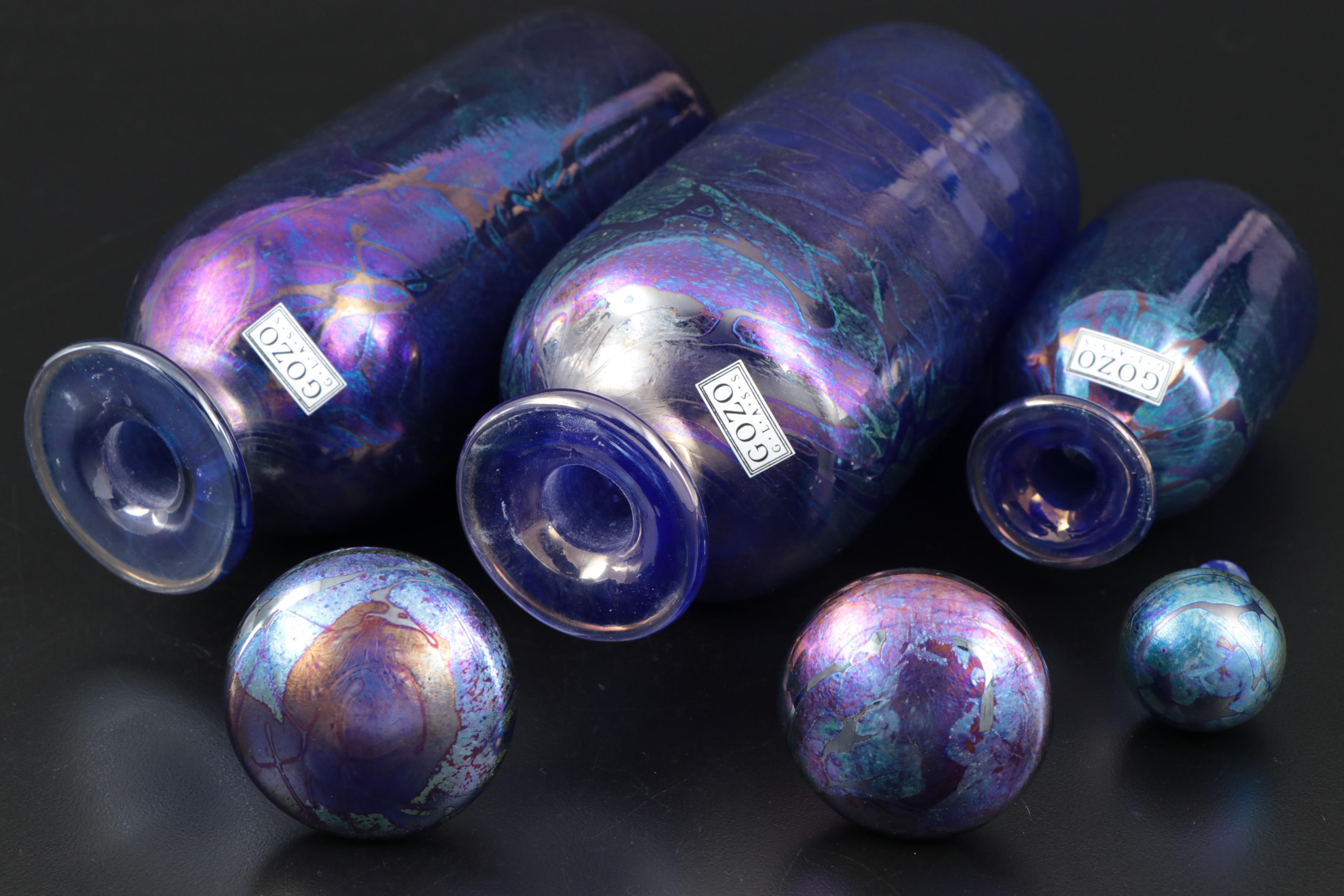 Gozo Iridescent Art Glass Bottles and Stoppers