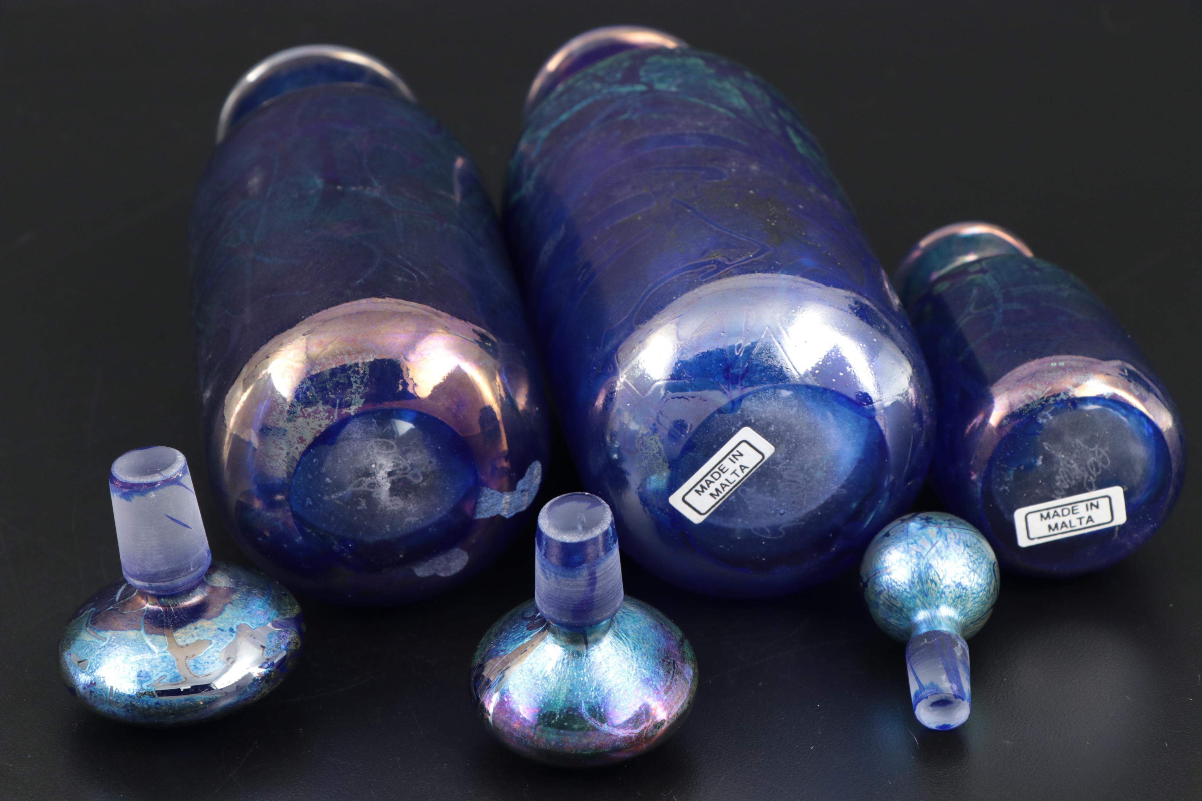 Gozo Iridescent Art Glass Bottles and Stoppers