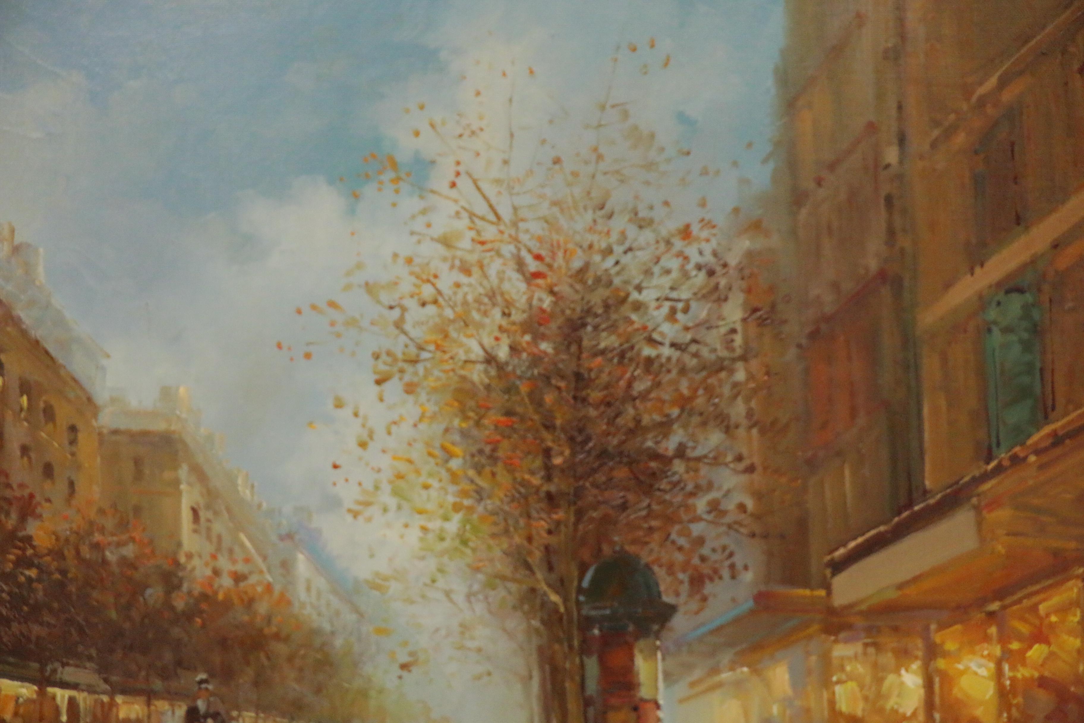 T.E. Pencke Parisian Street Scene Oil Painting, Late 20th Century