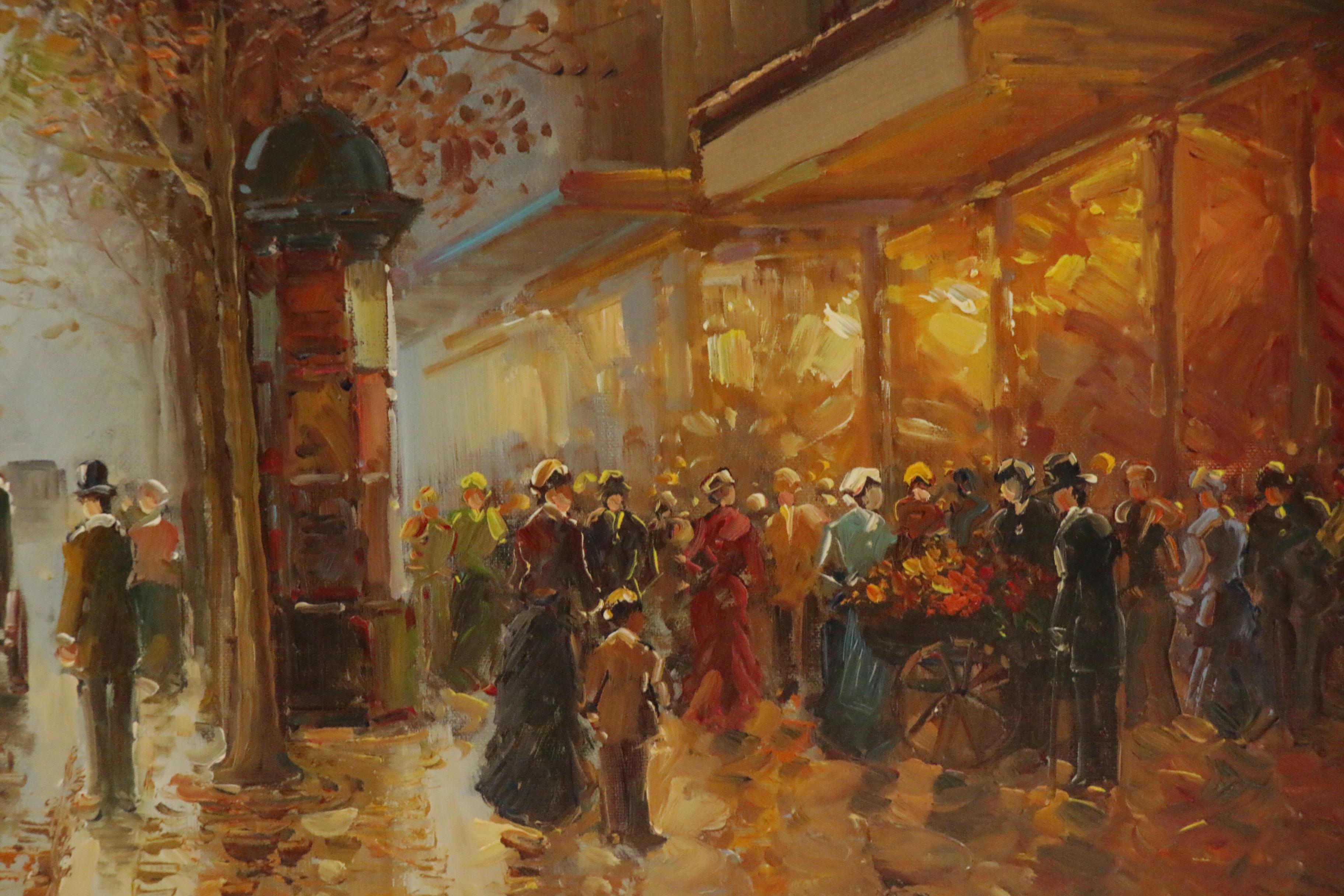 T.E. Pencke Parisian Street Scene Oil Painting, Late 20th Century