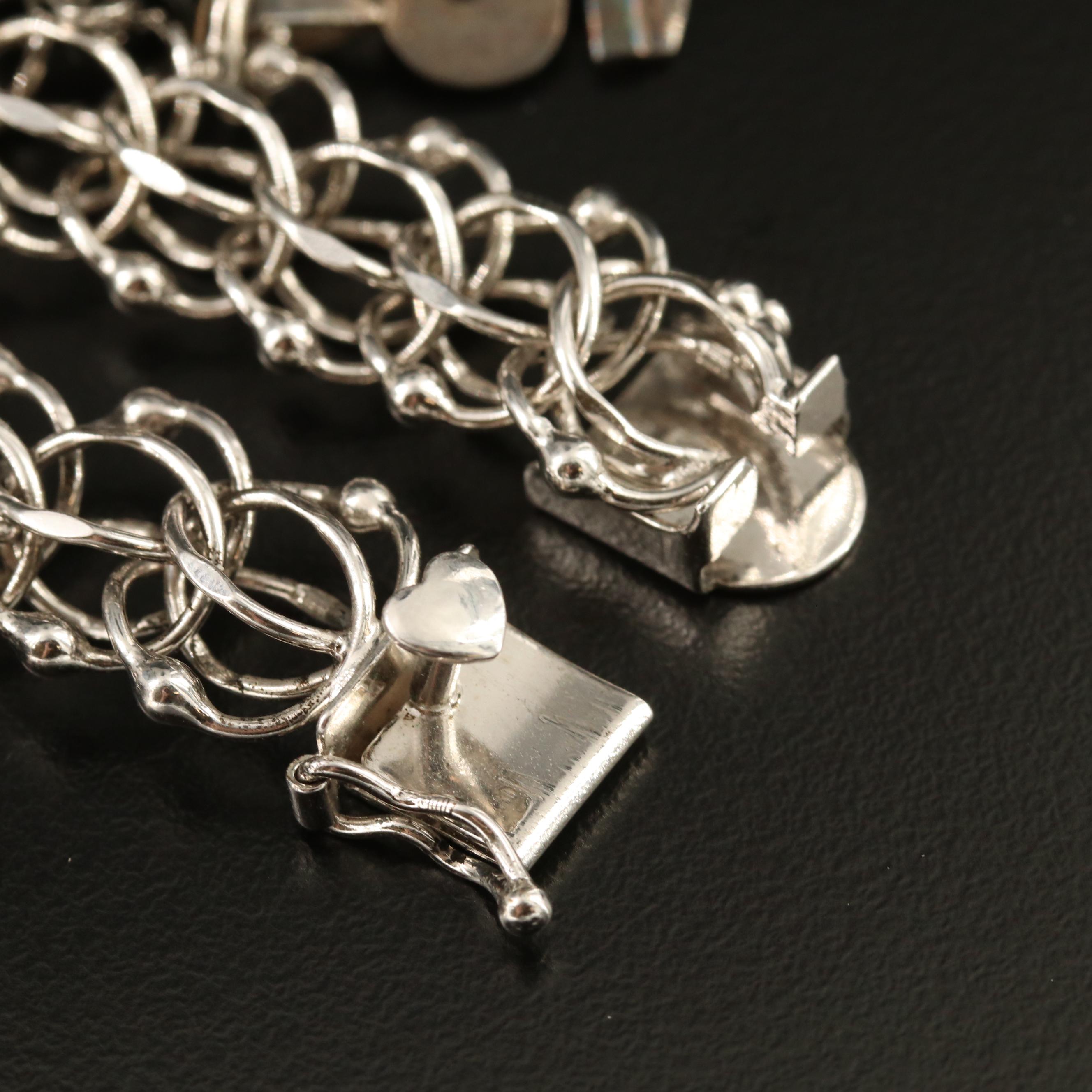 Vintage Sterling Silver Charm Bracelet with Pearl and Enamel