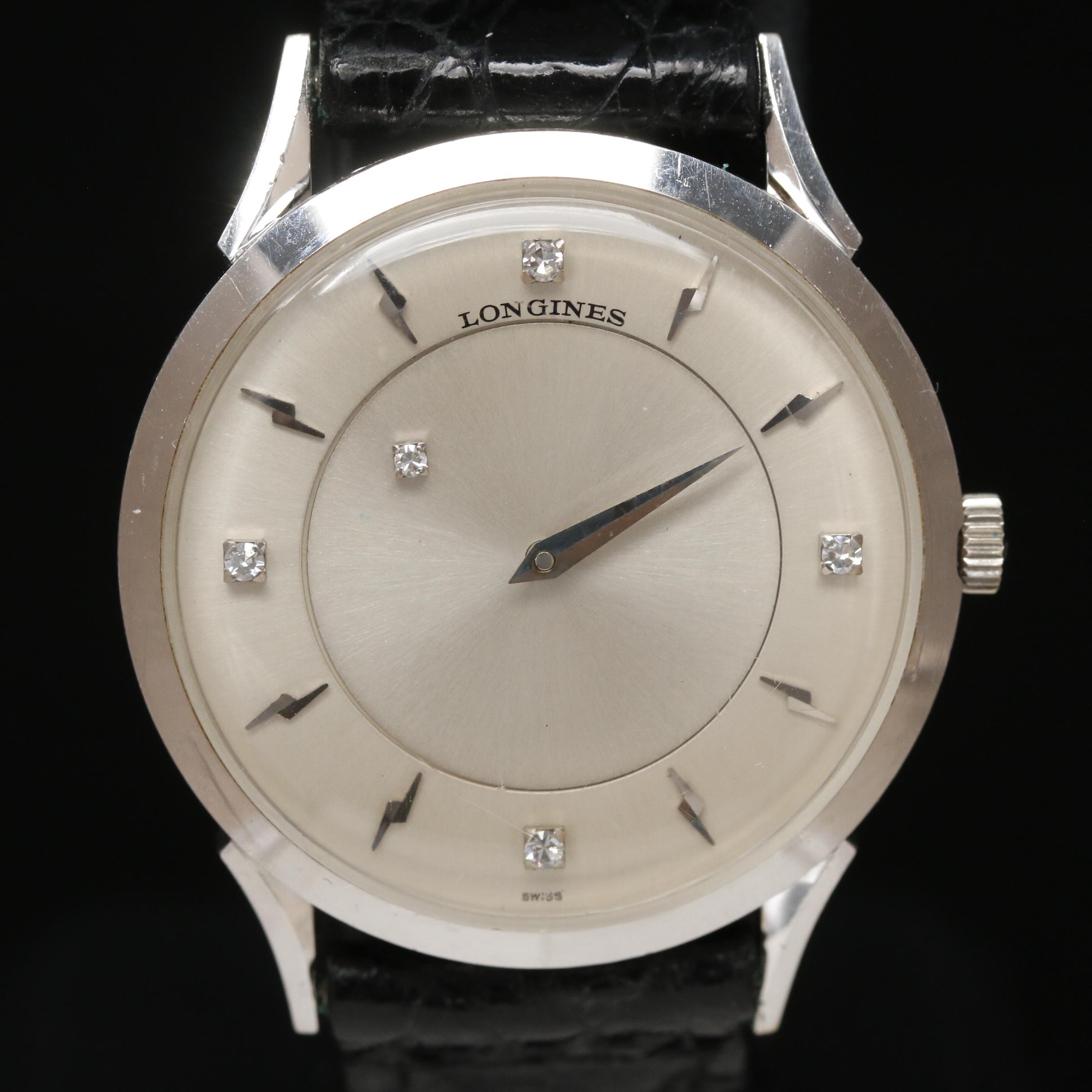 1964 Longines "Galaxy" Diamond Mystery Dial 14K White Gold Stem Wind Watch