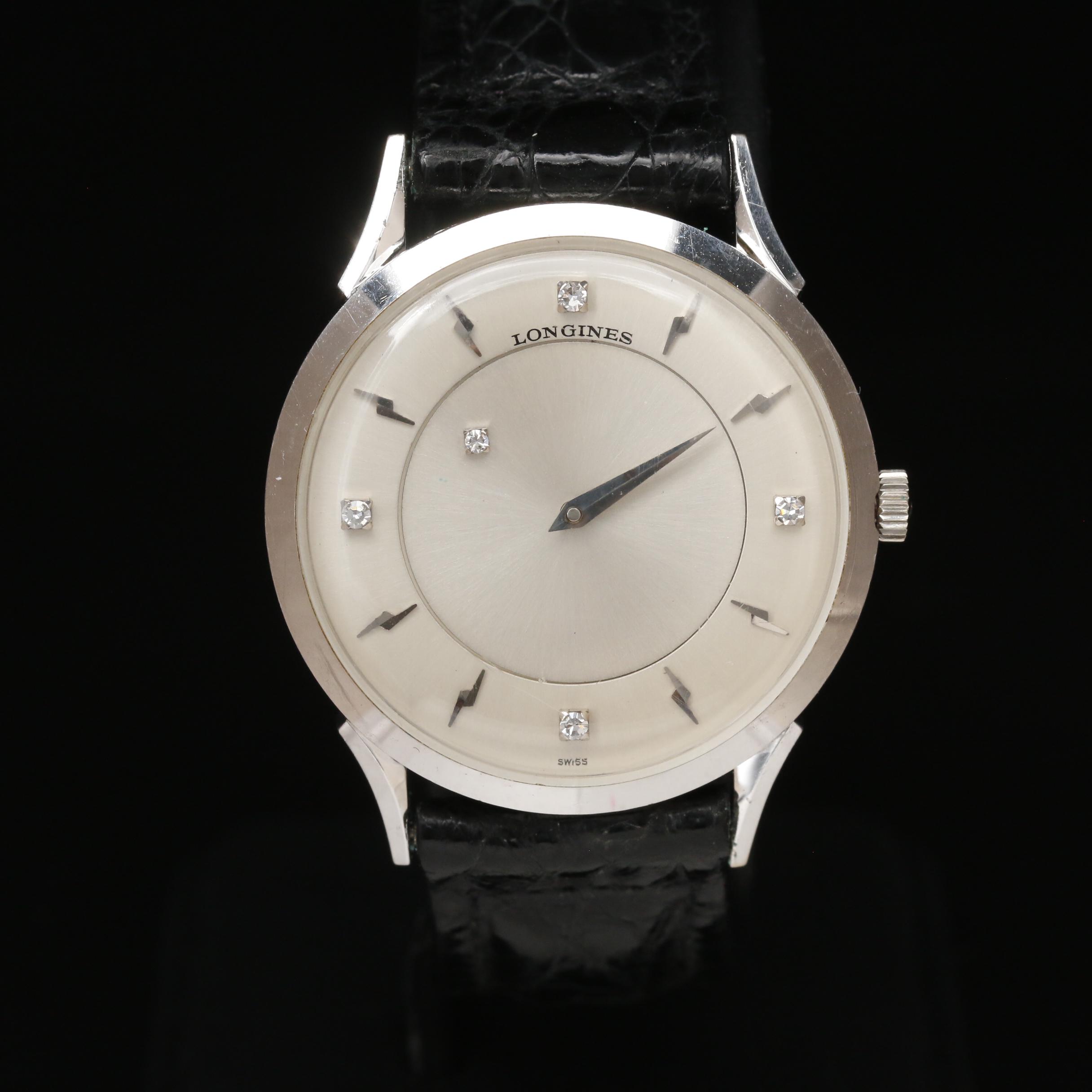 1964 Longines "Galaxy" Diamond Mystery Dial 14K White Gold Stem Wind Watch