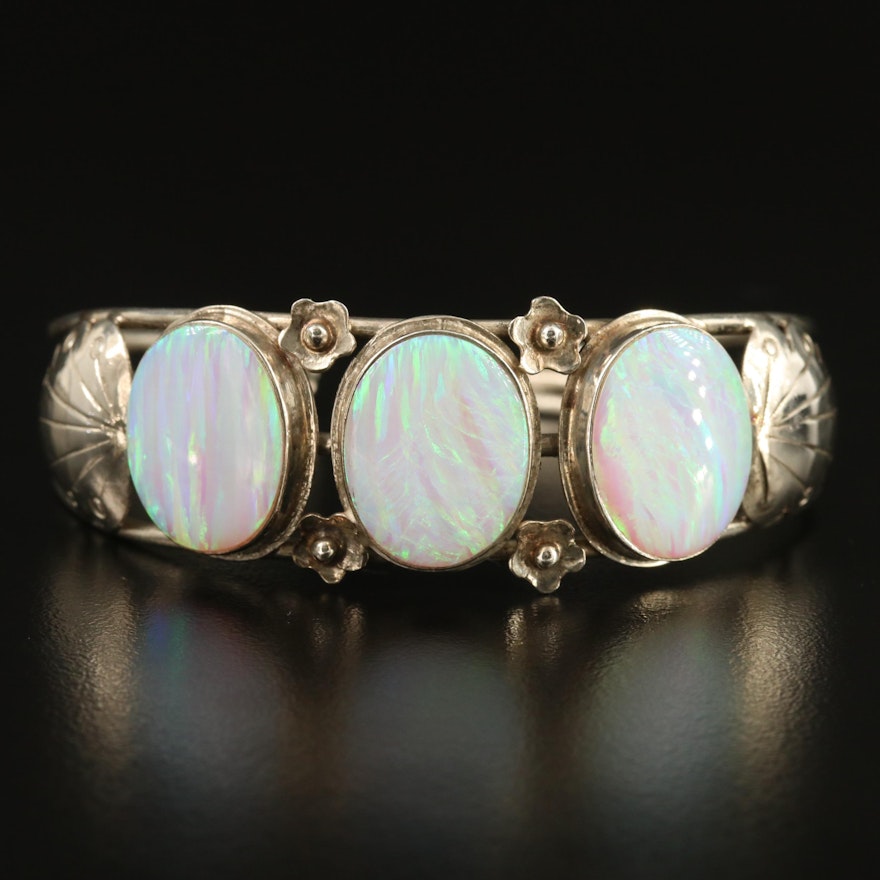 Southwestern Style Sterling Silver Opal Cuff