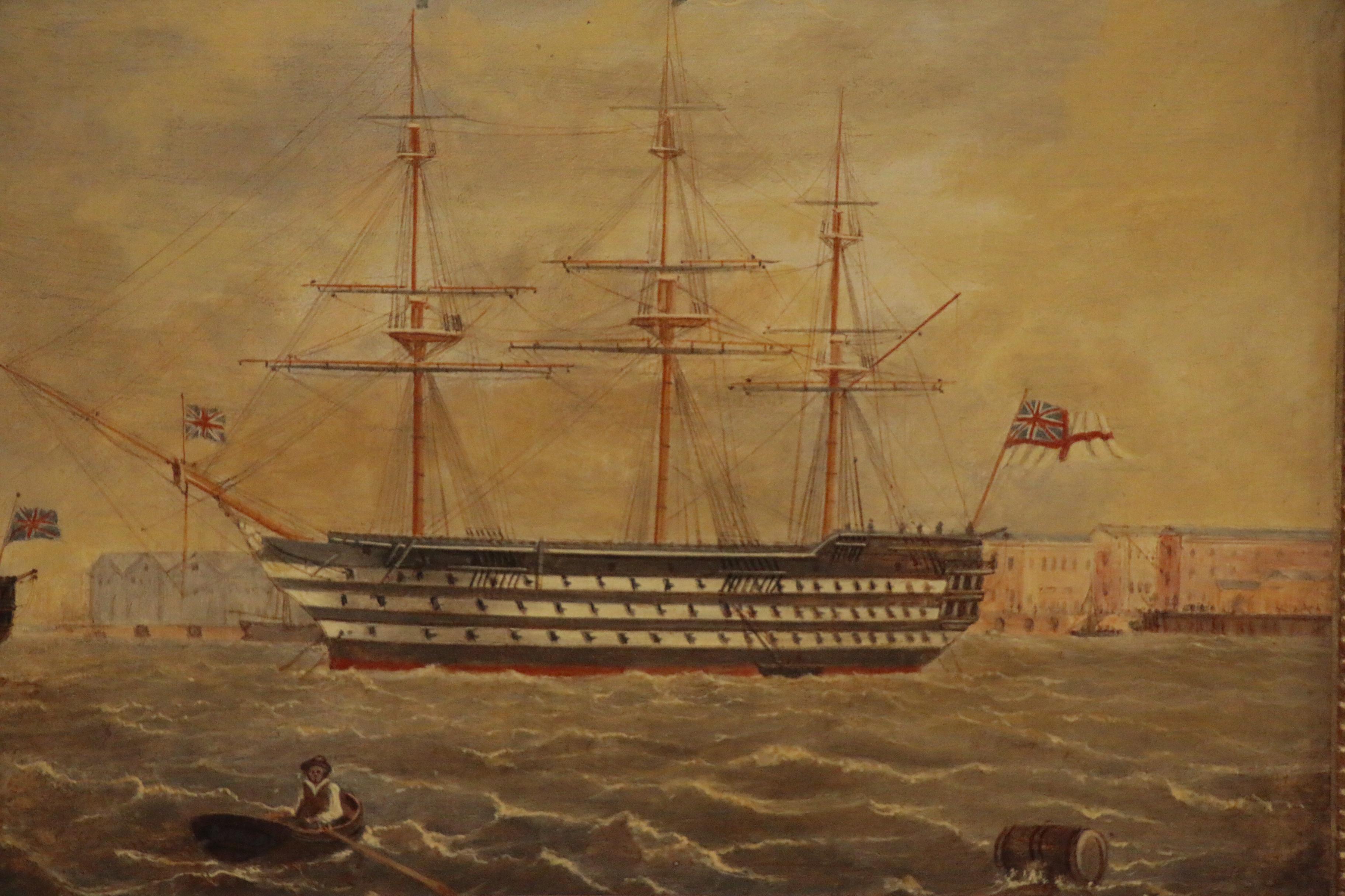 British Naval Scene Folk Art Paintings, Late 19th to Early 20th Century