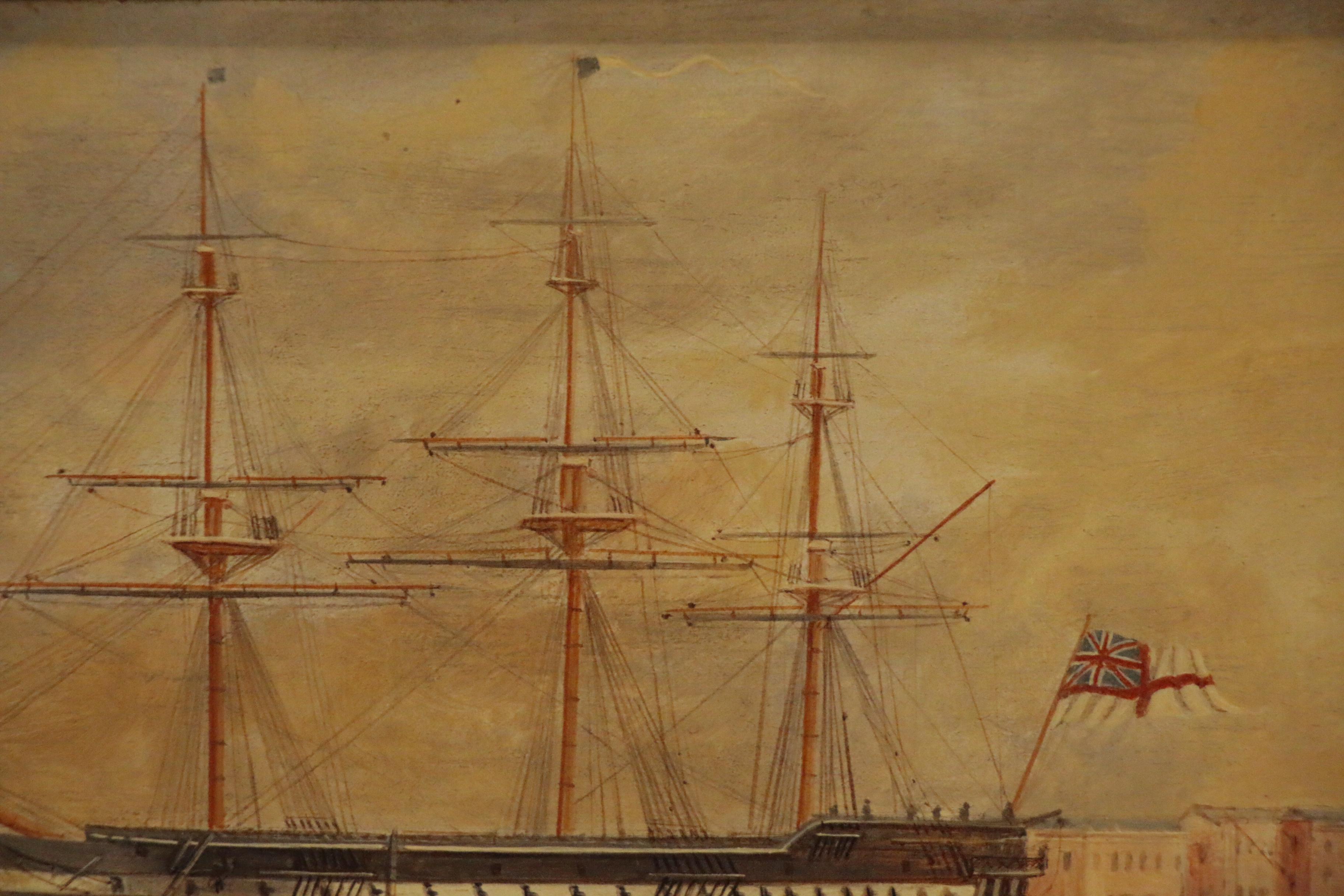 British Naval Scene Folk Art Paintings, Late 19th to Early 20th Century