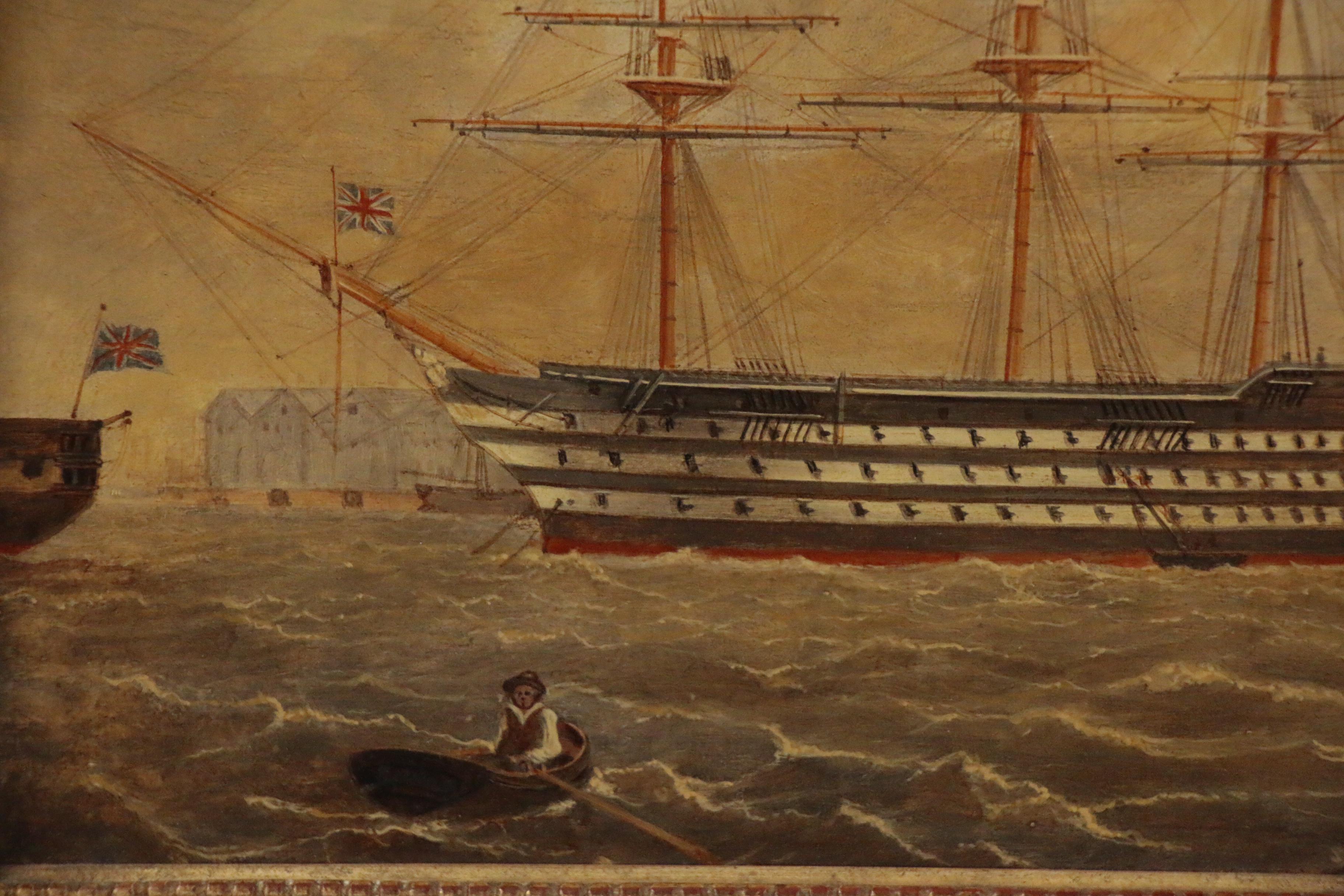 British Naval Scene Folk Art Paintings, Late 19th to Early 20th Century