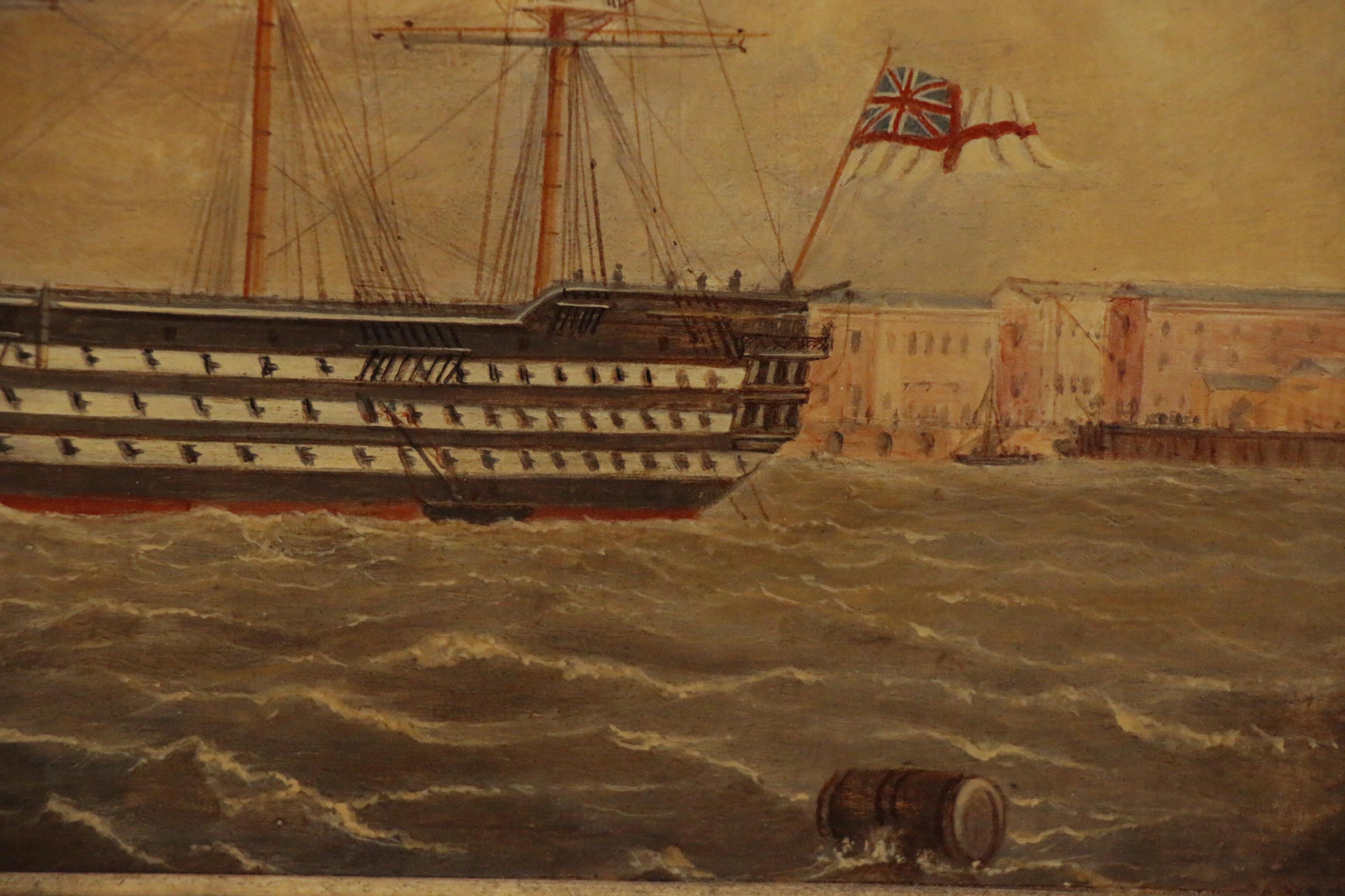 British Naval Scene Folk Art Paintings, Late 19th to Early 20th Century