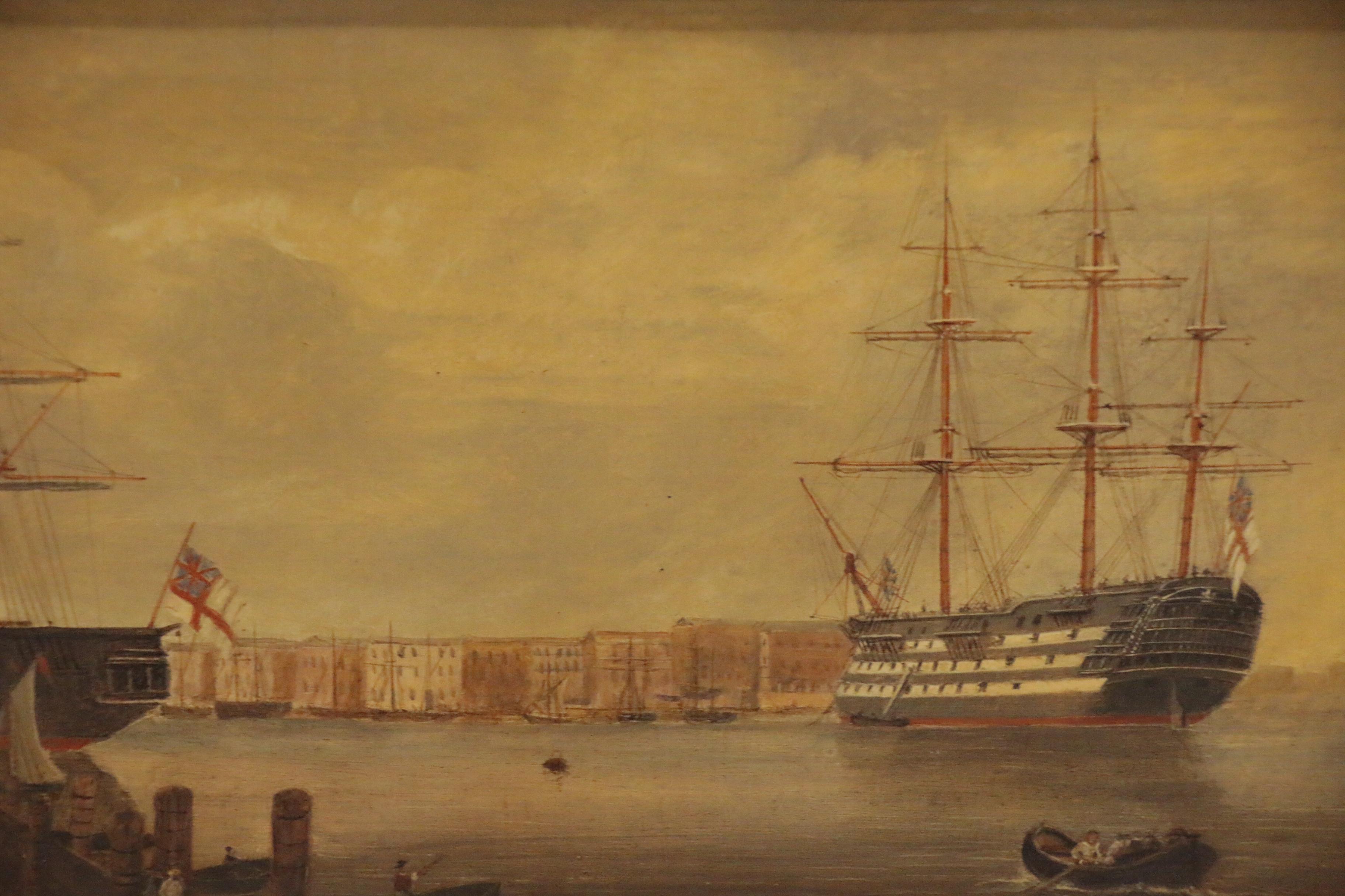 British Naval Scene Folk Art Paintings, Late 19th to Early 20th Century