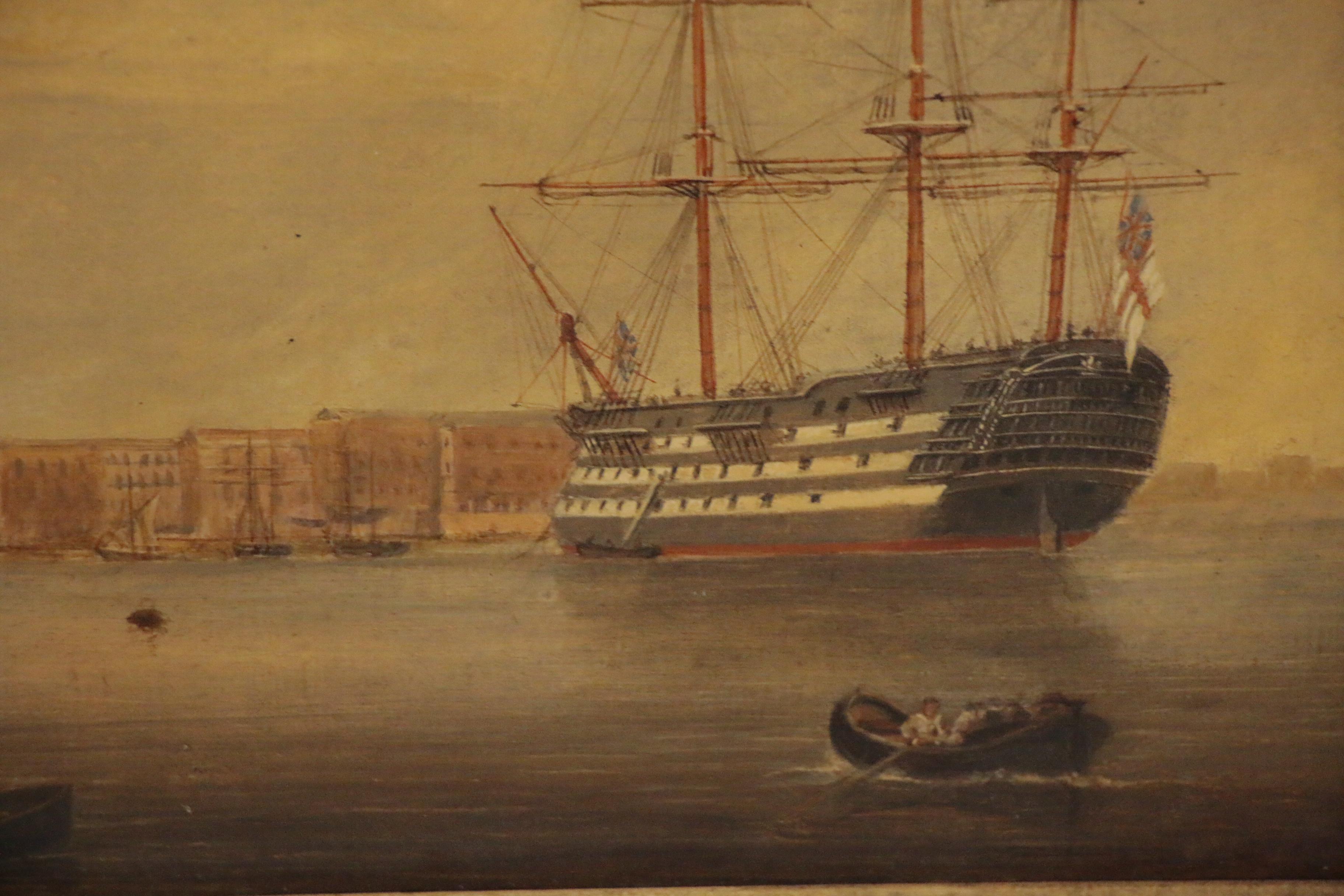 British Naval Scene Folk Art Paintings, Late 19th to Early 20th Century