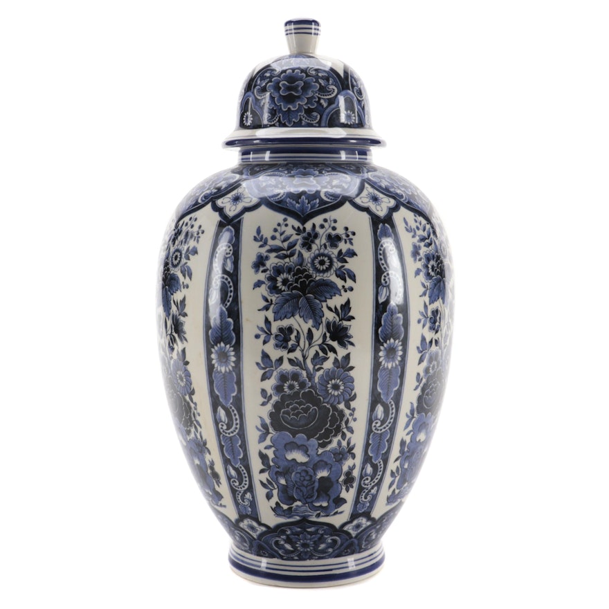 Italian Ardalt "Blue Delfia" Blue and White Floral Covered Vase