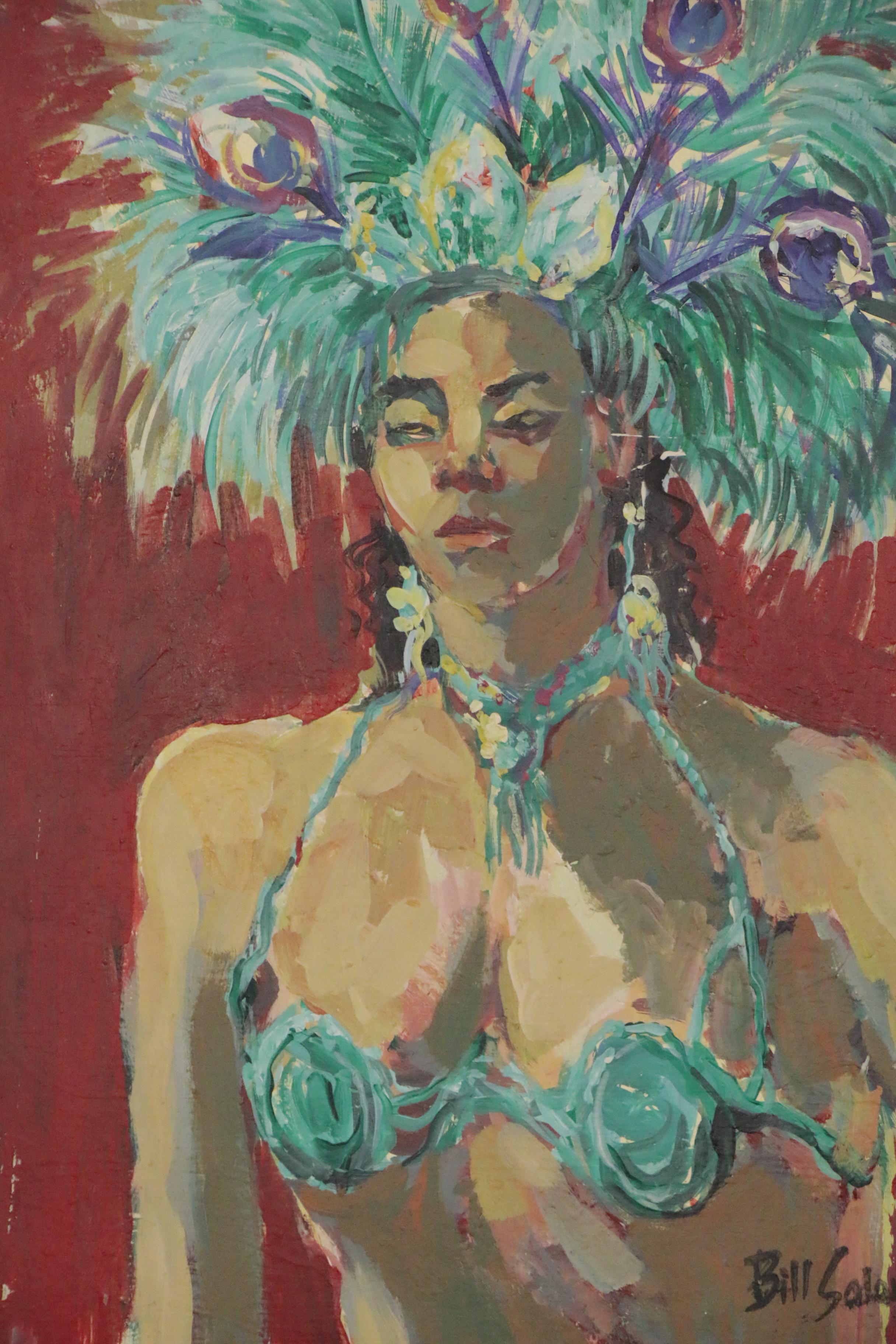 Bill Salamon Oil Painting of a Burlesque Dancer, Mid to Late 20th Century