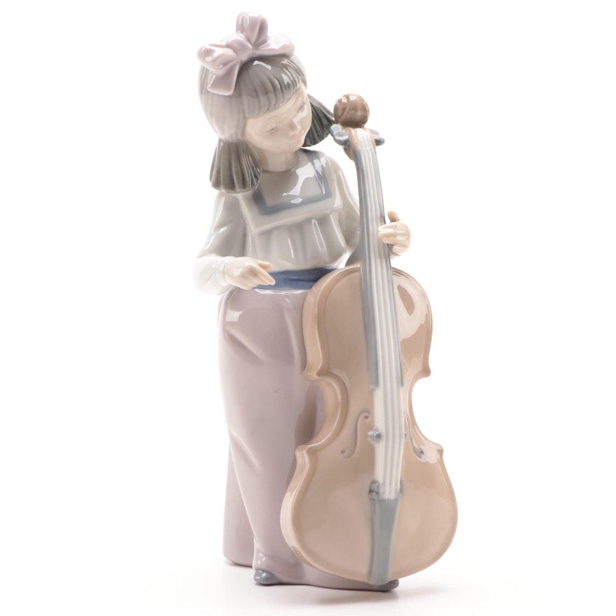 Nao by Lladró "Girl with Cello" Porcelain Figurine, Late 20th Century