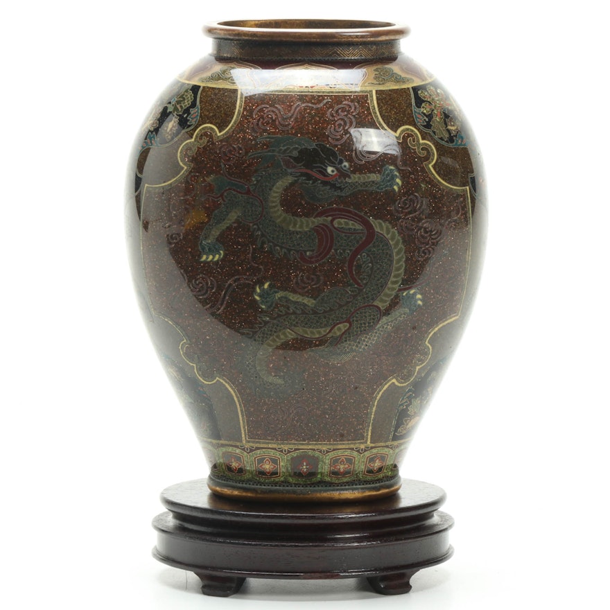 Japanese Dragon Cloisonné Vase on Stand, Late 19th to Early 20th Century