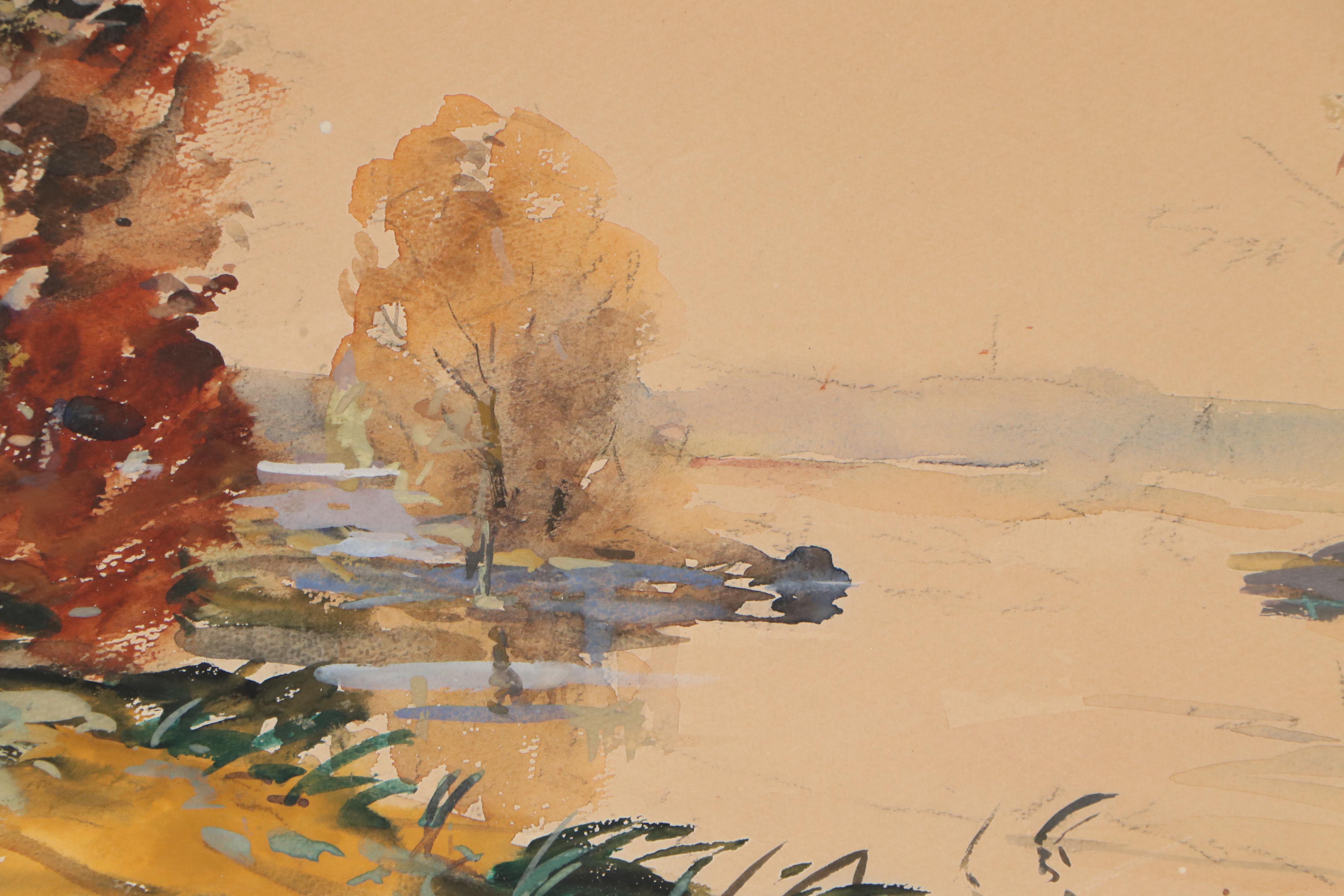 Ernest Cramer Watercolor Landscape Painting, Early 20th Century