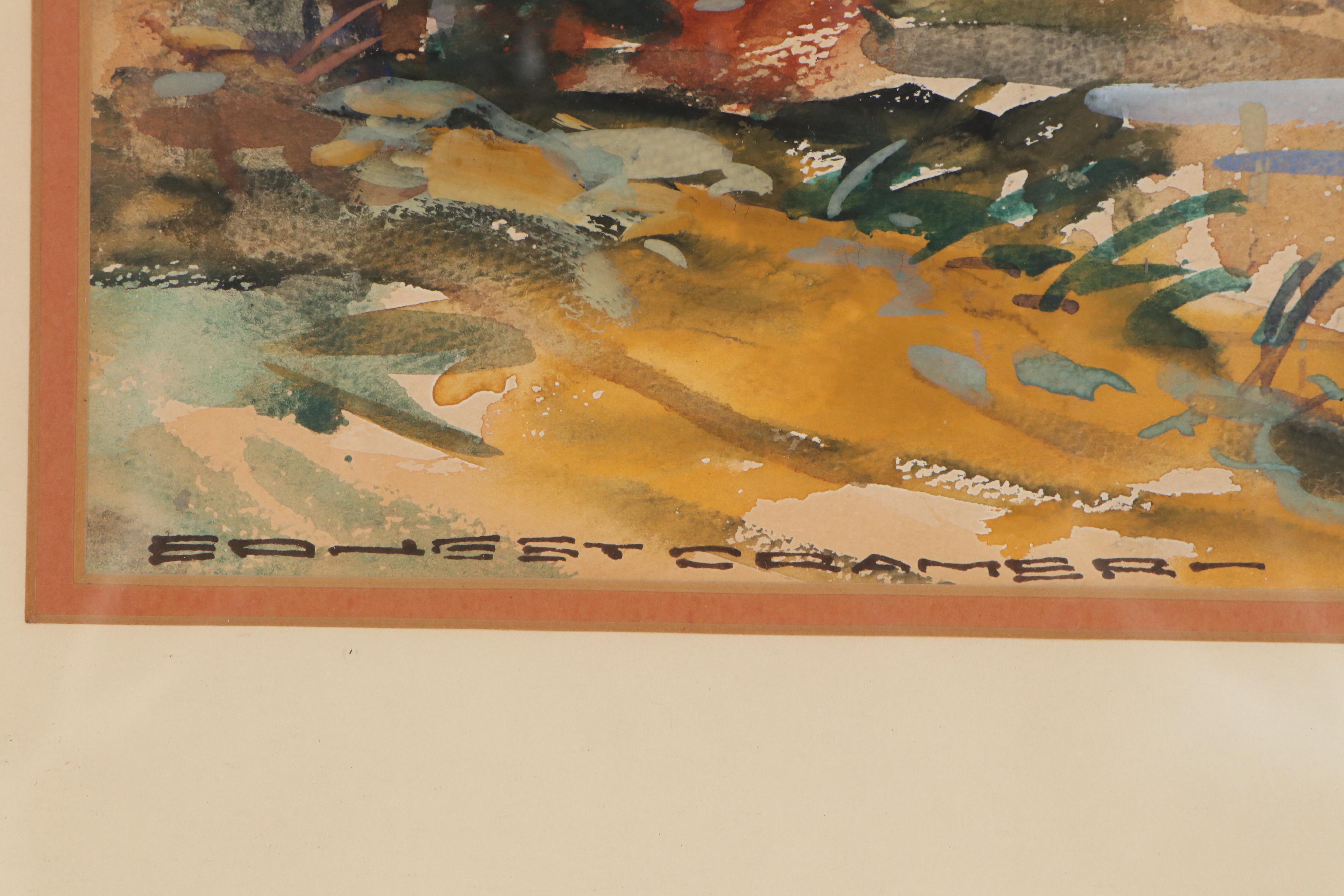 Ernest Cramer Watercolor Landscape Painting, Early 20th Century