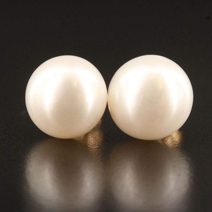 14K Pearl Button Earrings