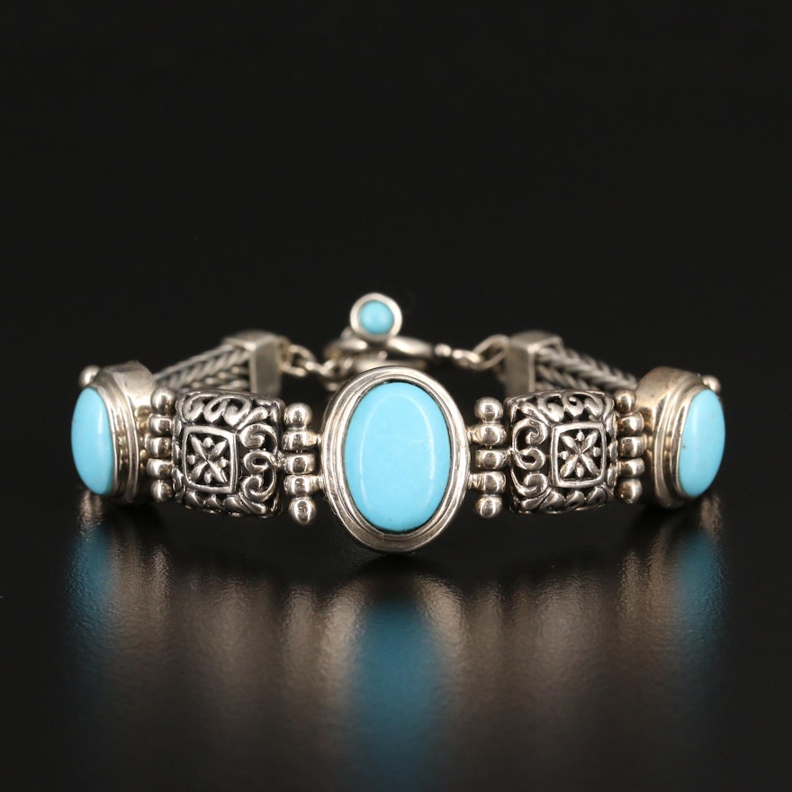 Sterling Silver Turquoise Bracelet with Filigree Detail