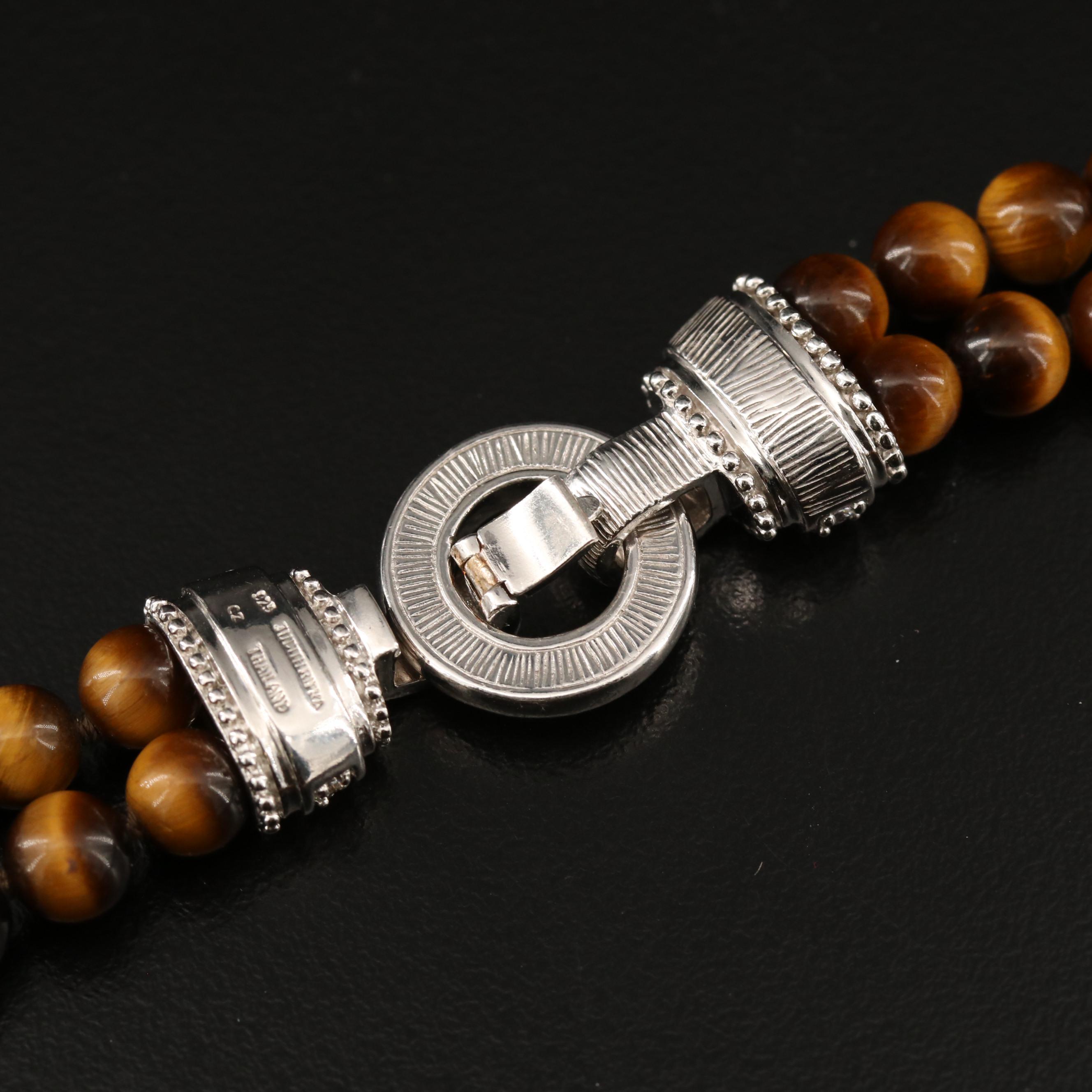 Judith Ripka Tiger's Eye and Cubic Zirconia Necklace with Sterling Clasp