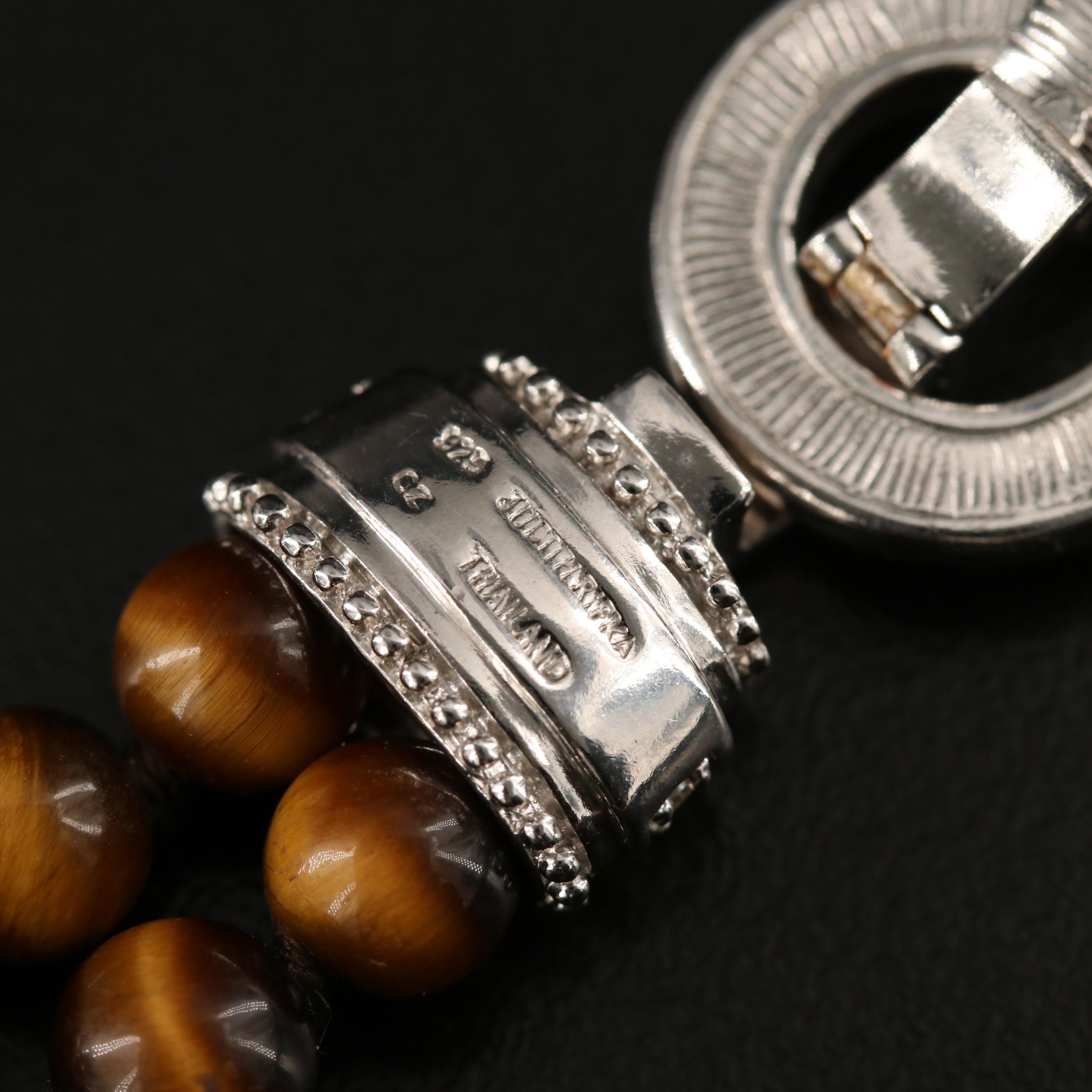 Judith Ripka Tiger's Eye and Cubic Zirconia Necklace with Sterling Clasp