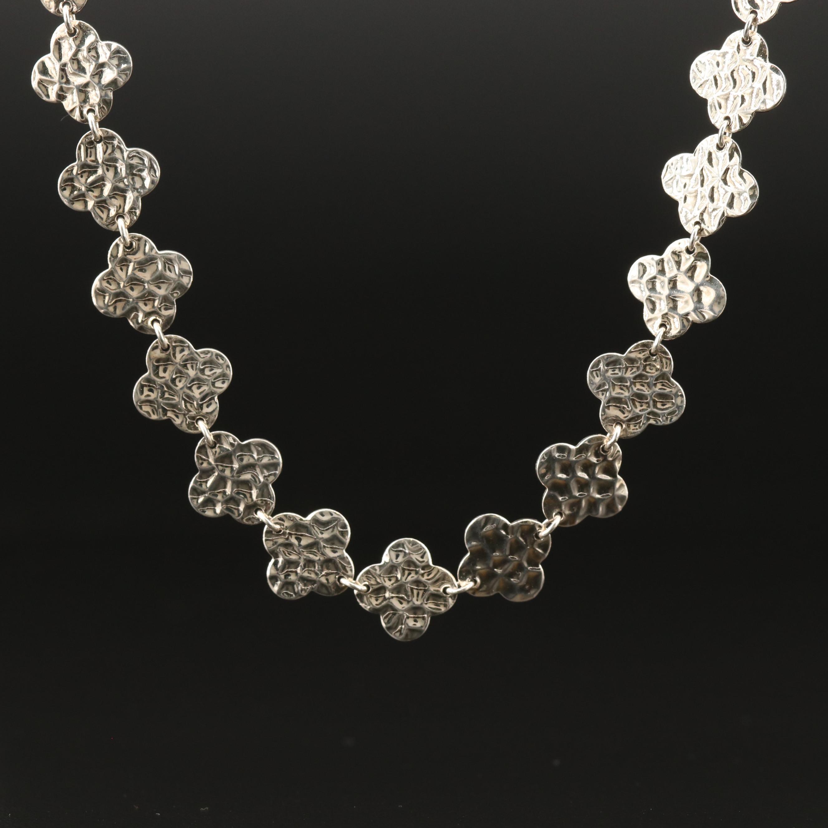 Heidi Klum Sterling Silver Quatrefoil Link Necklace with Hammered Finish