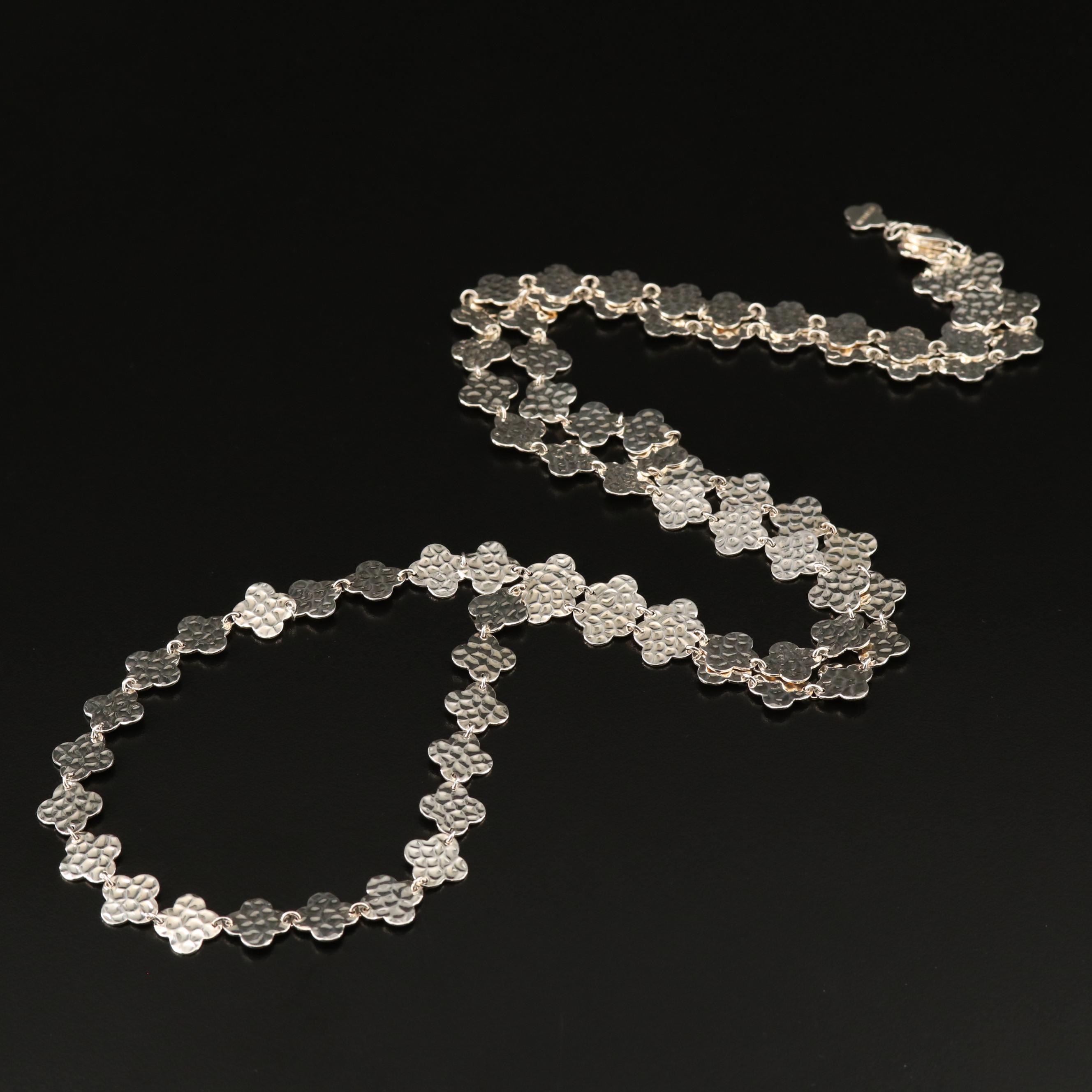 Heidi Klum Sterling Silver Quatrefoil Link Necklace with Hammered Finish