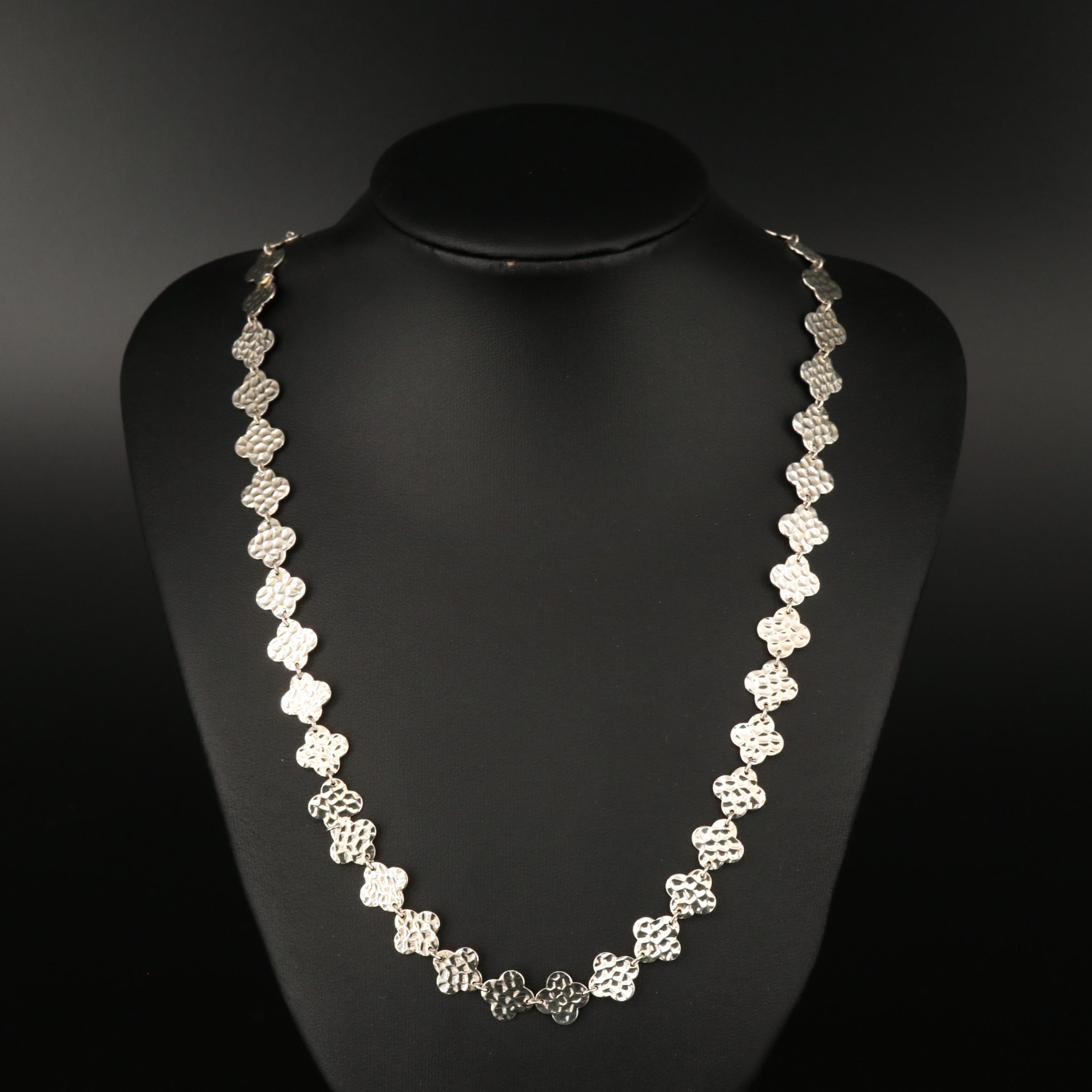Heidi Klum Sterling Silver Quatrefoil Link Necklace with Hammered Finish