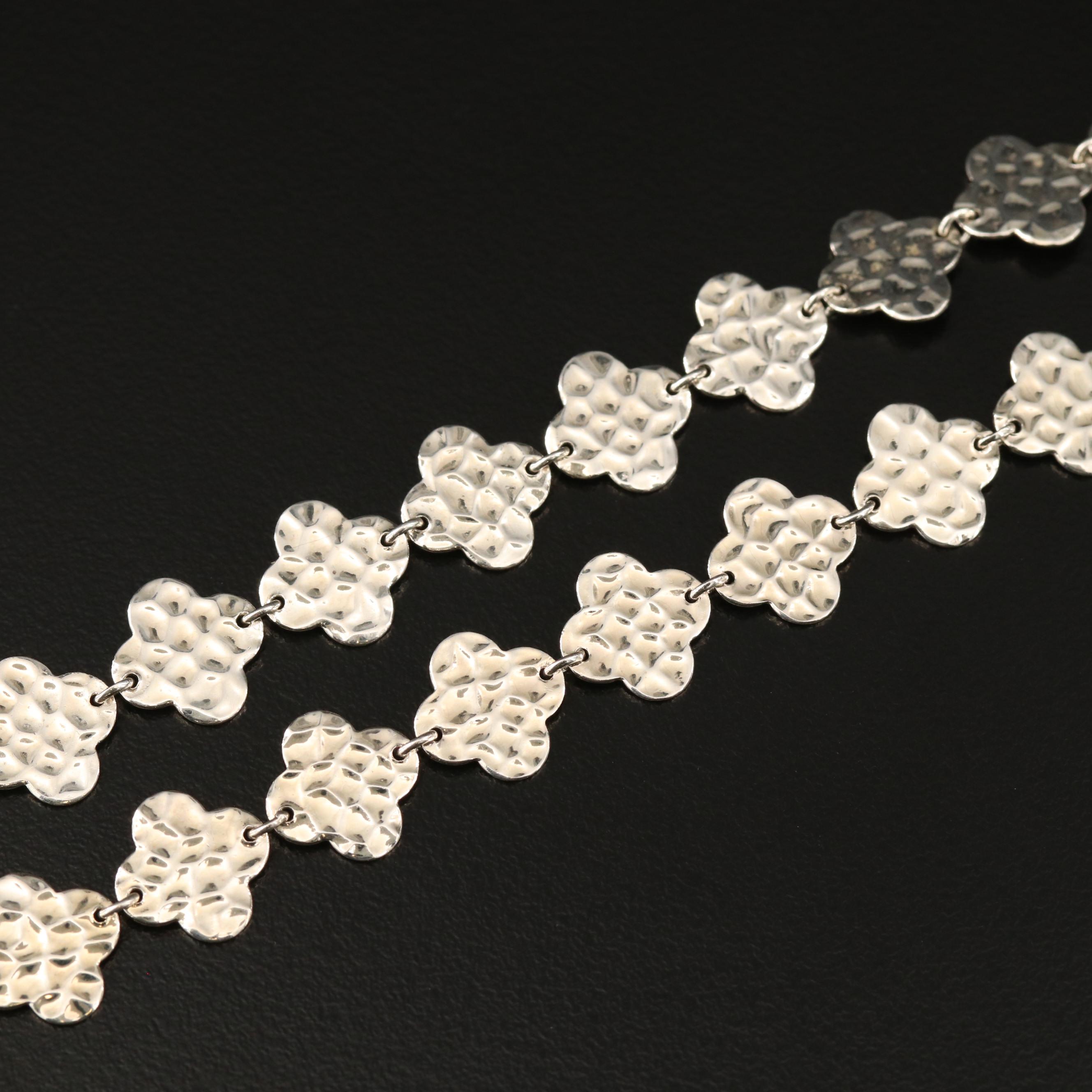 Heidi Klum Sterling Silver Quatrefoil Link Necklace with Hammered Finish