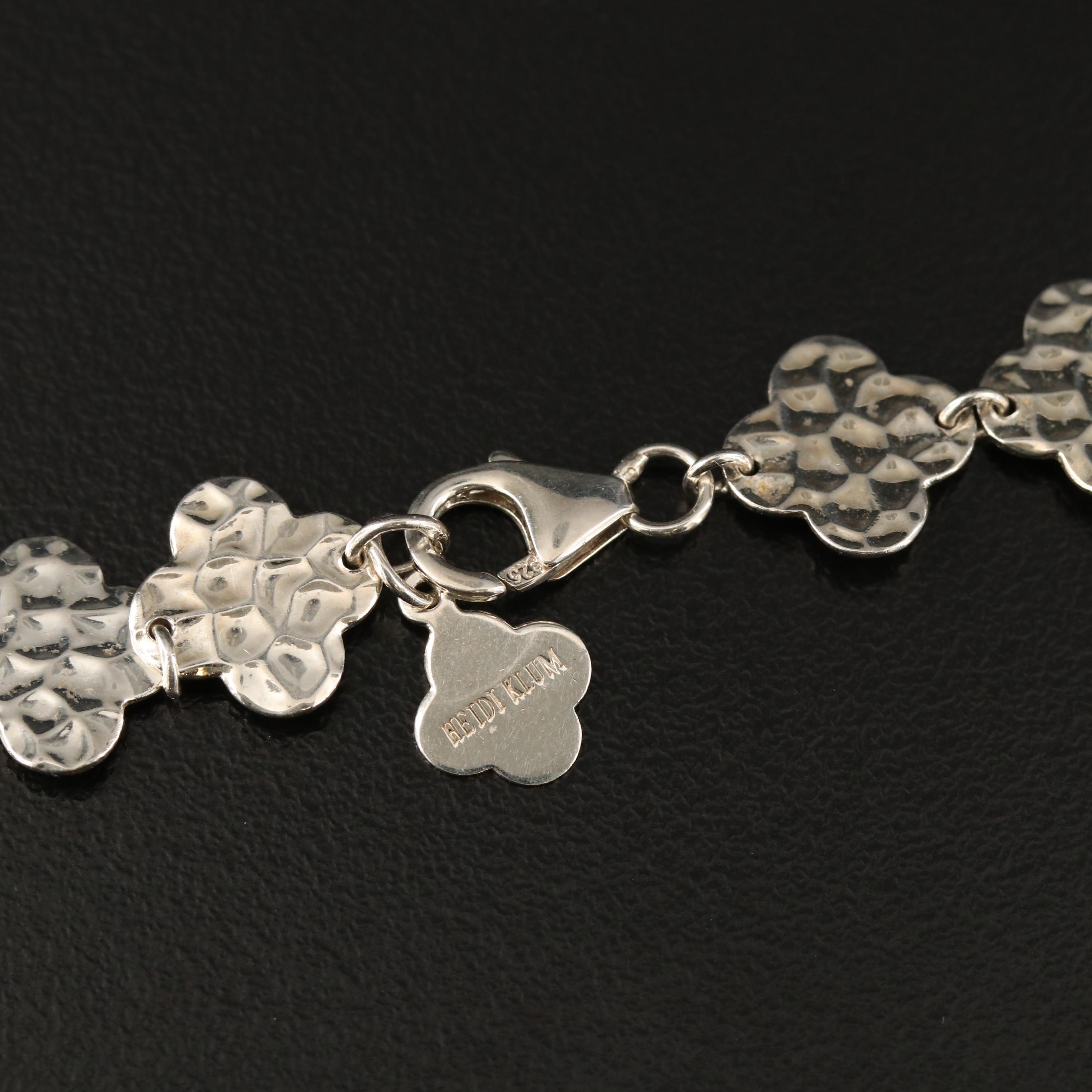 Heidi Klum Sterling Silver Quatrefoil Link Necklace with Hammered Finish