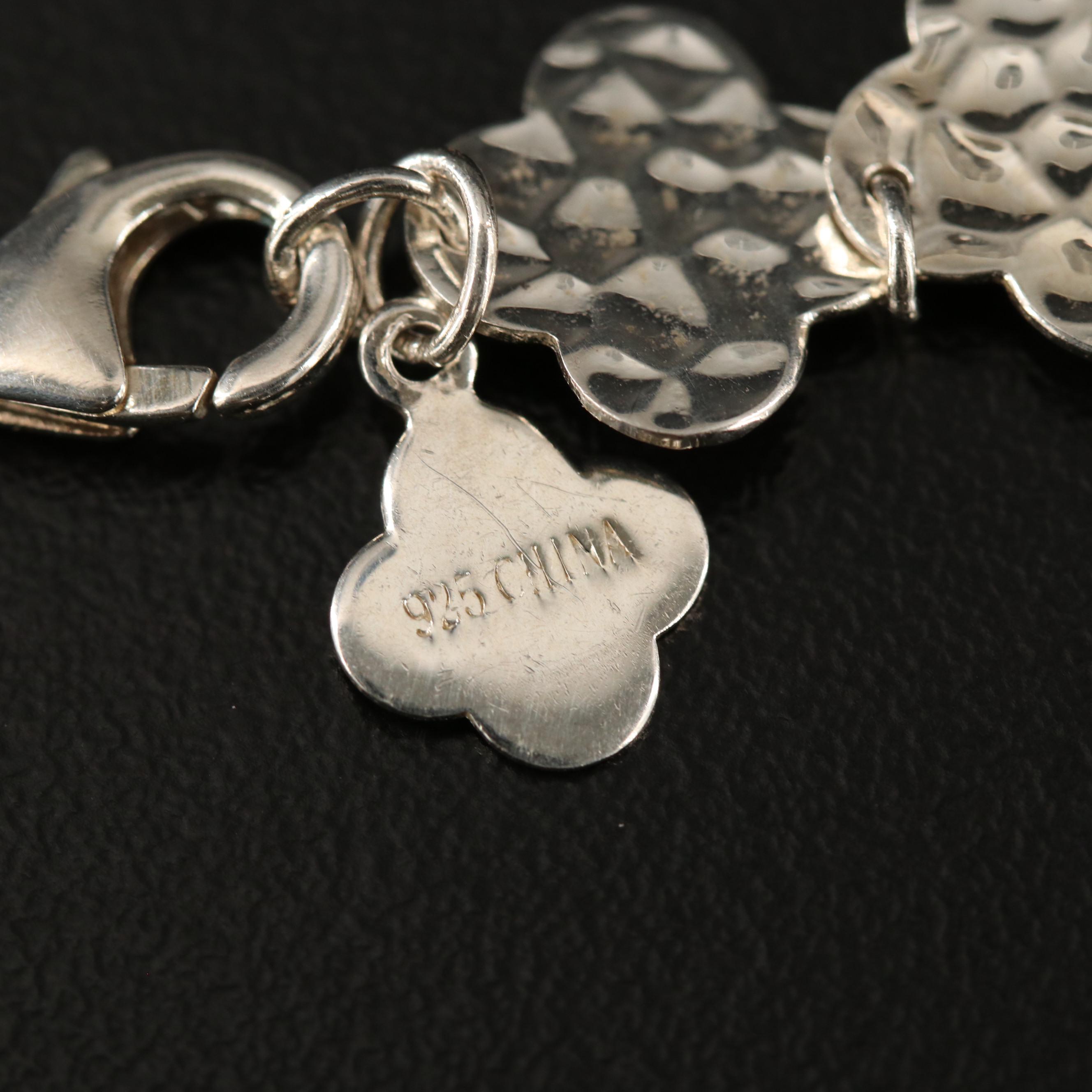 Heidi Klum Sterling Silver Quatrefoil Link Necklace with Hammered Finish