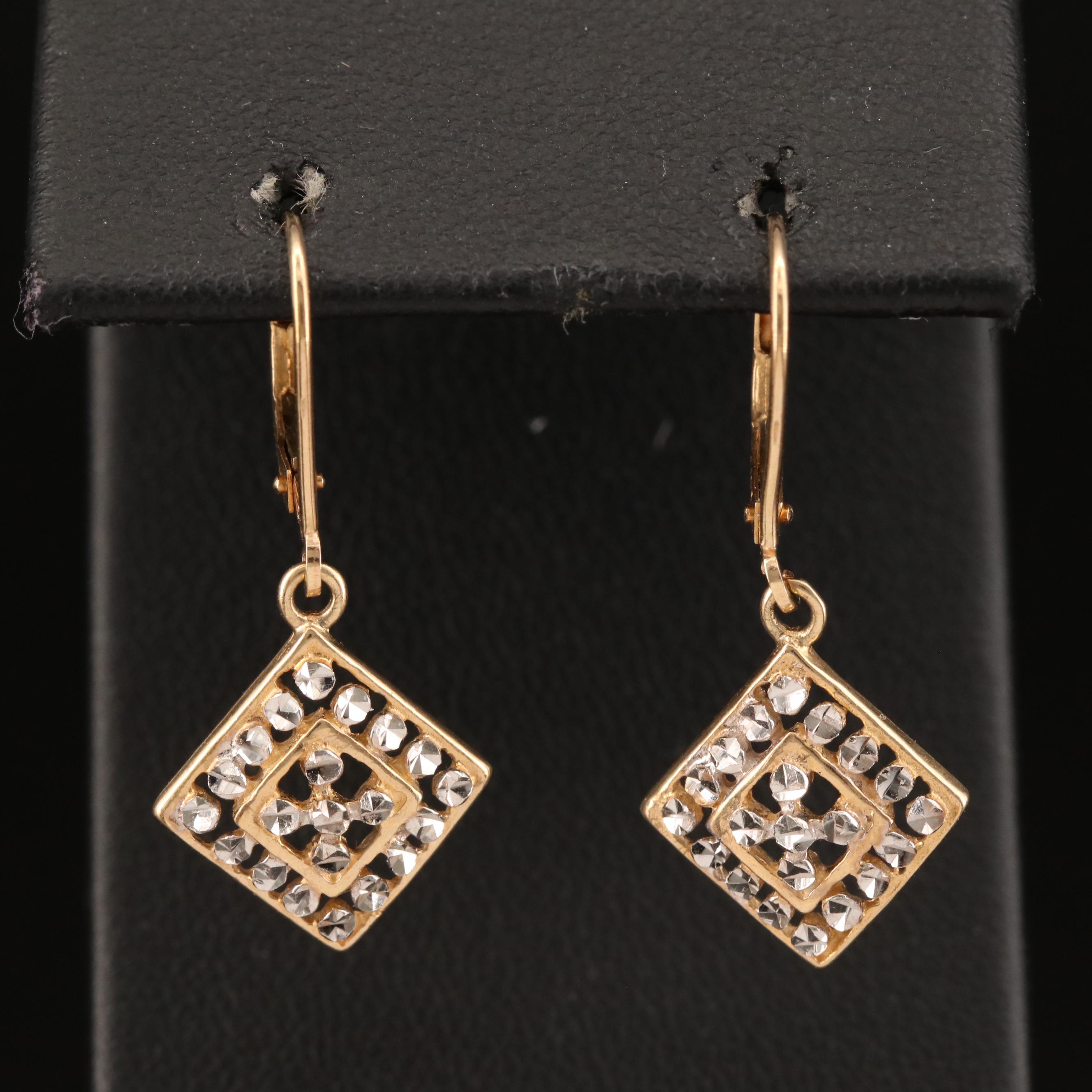 Peter Brams Designs 14K Geometric Earrings and Rings with Diamond Cut Finish