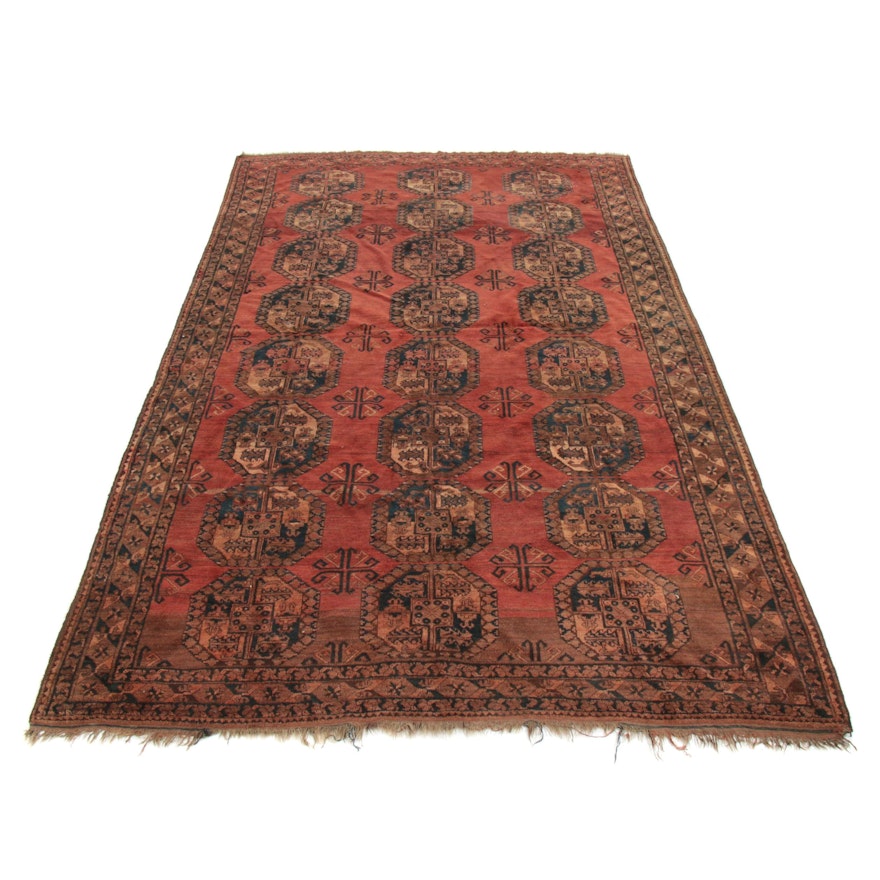 8'5 x 13'5 Hand-Knotted Afghani Turkoman Room-Size Rug, 20th Century