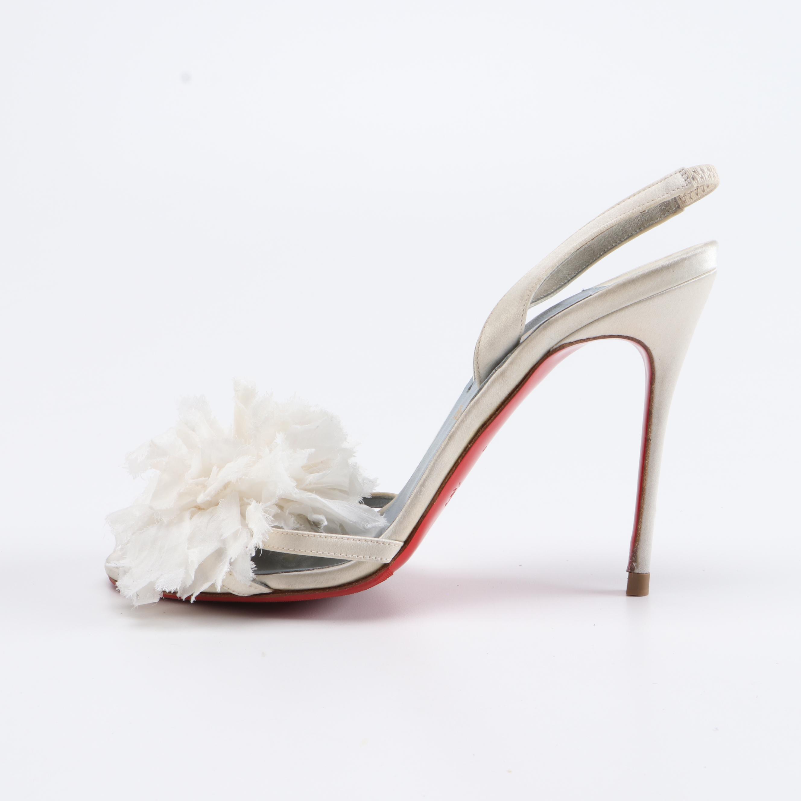 Christian Louboutin Floral Satin High Heel Slingbacks