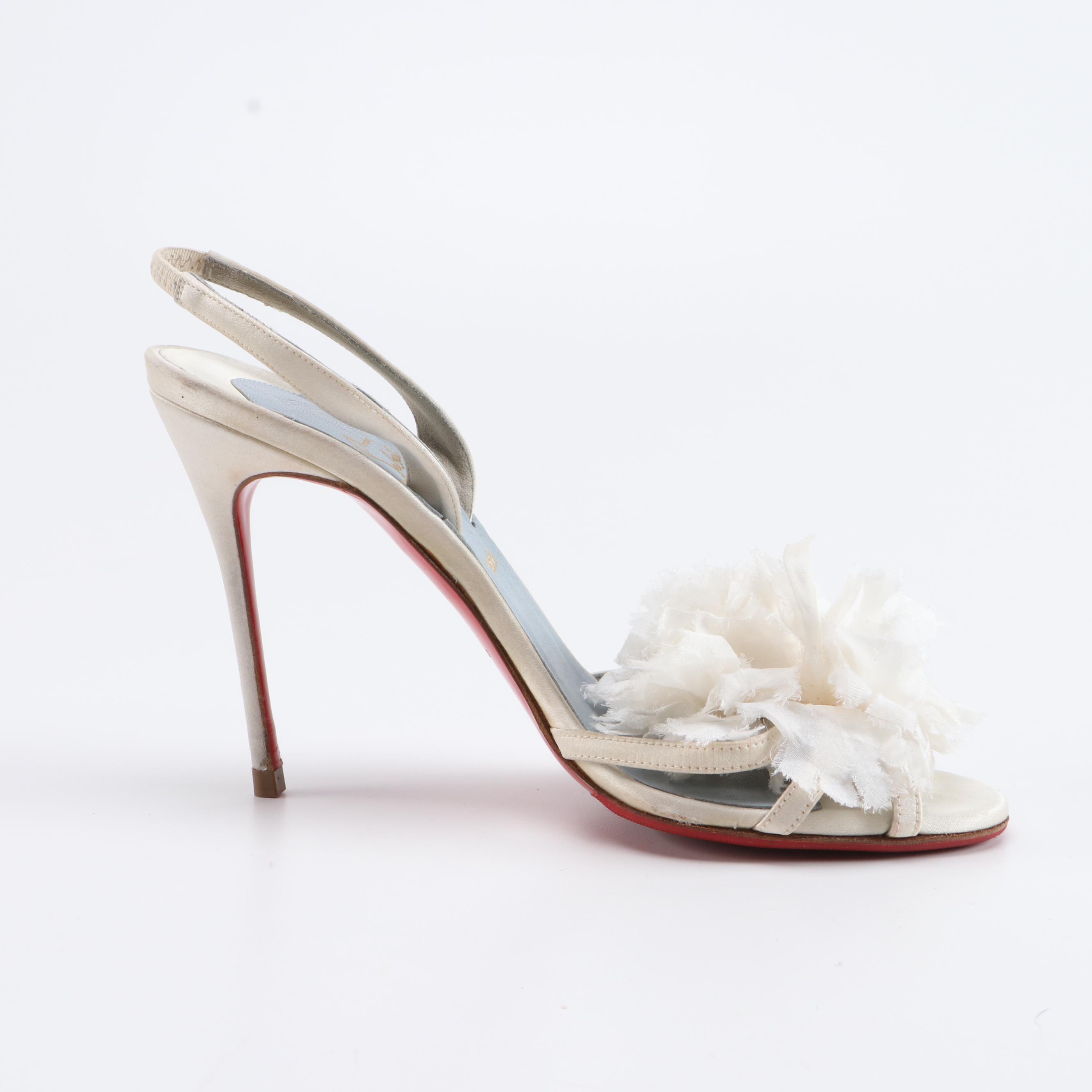 Christian Louboutin Floral Satin High Heel Slingbacks