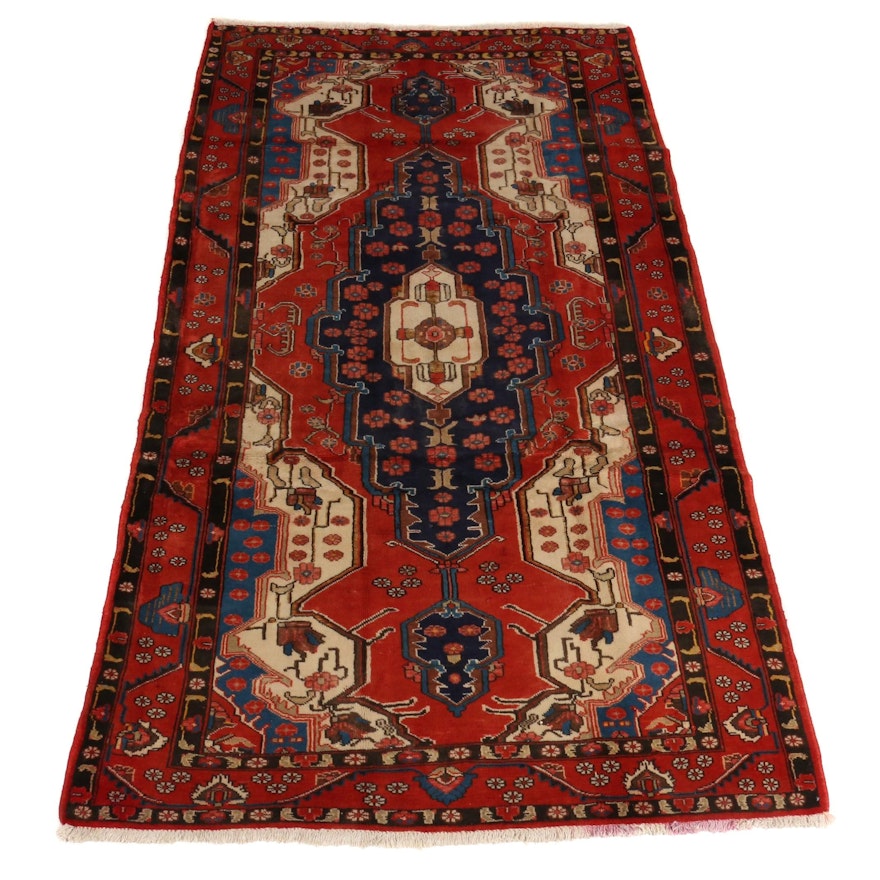 5'4 x 10' Hand-Knotted Persian Hamadan Wool Wide Runner Rug, 1970s