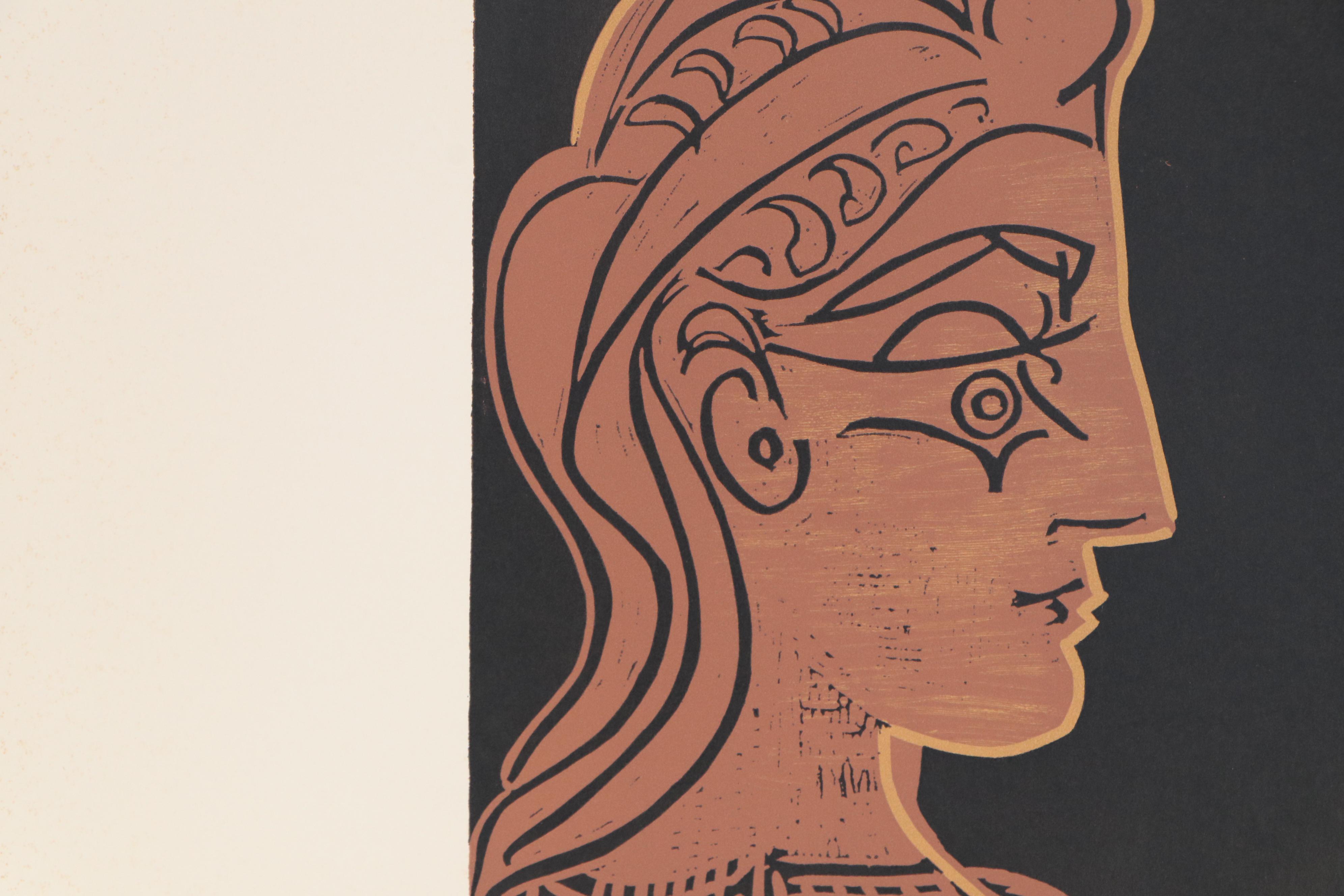 Pablo Picasso Linoleum Cut "Female Head in Profile," 1962
