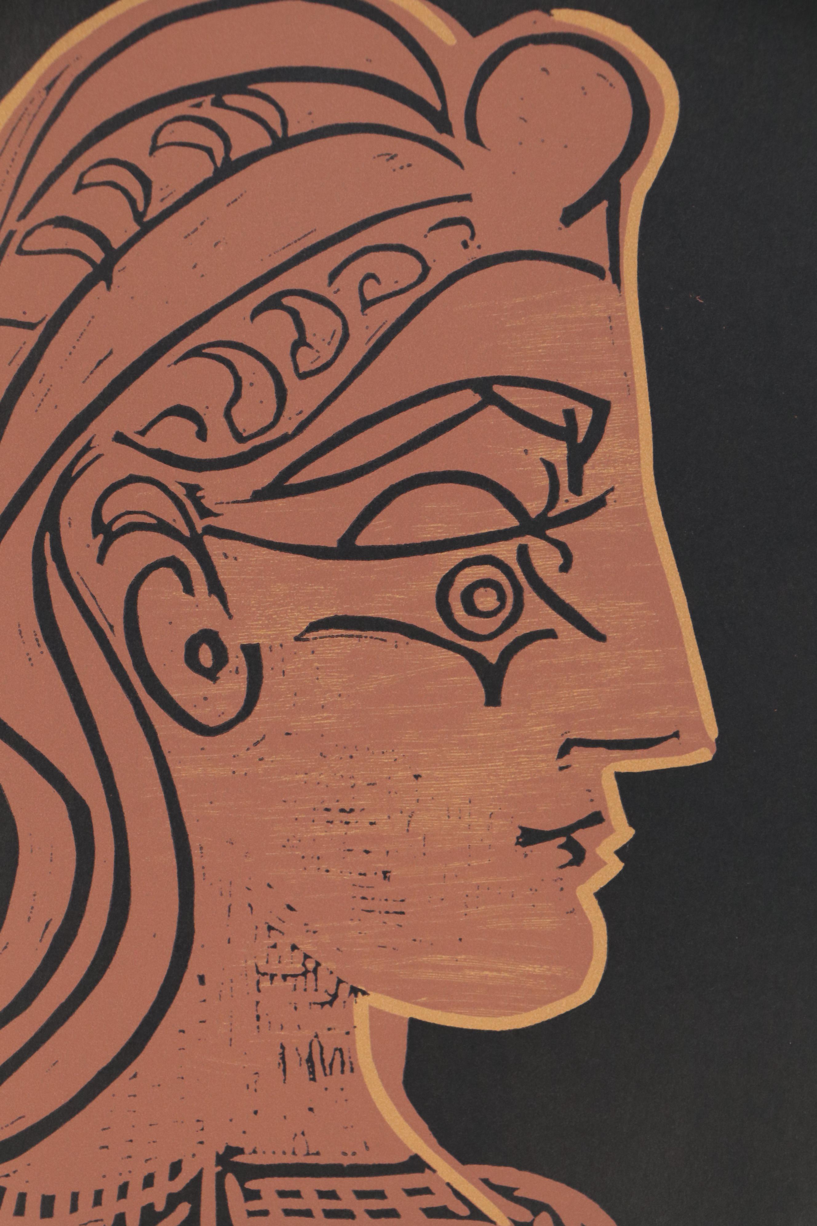 Pablo Picasso Linoleum Cut "Female Head in Profile," 1962