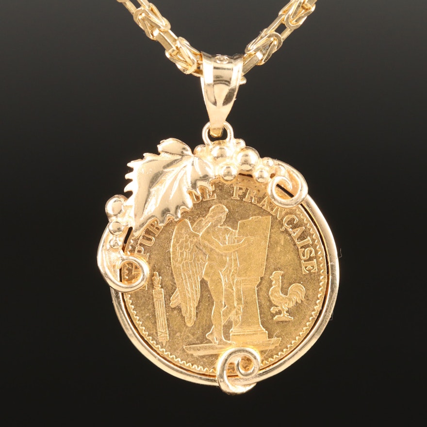 22K Coin Pendant with 14K Necklace and Setting