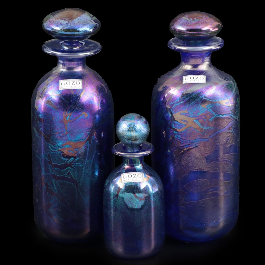 Gozo Iridescent Art Glass Bottles and Stoppers