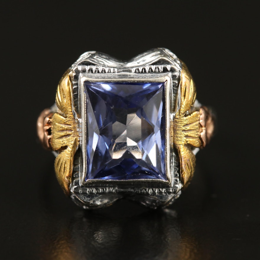 14K Tri-Color Sapphire Solitaire Ring