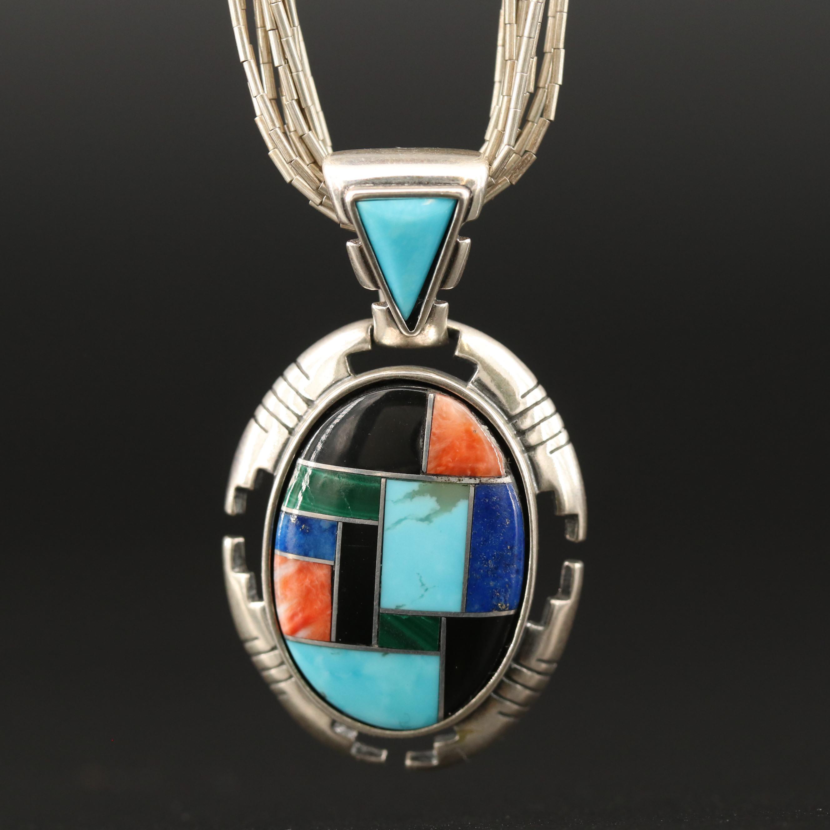 Carolyn Pollack for Relios Sterling Silver Gemstone Cuff and Pendant with Chain