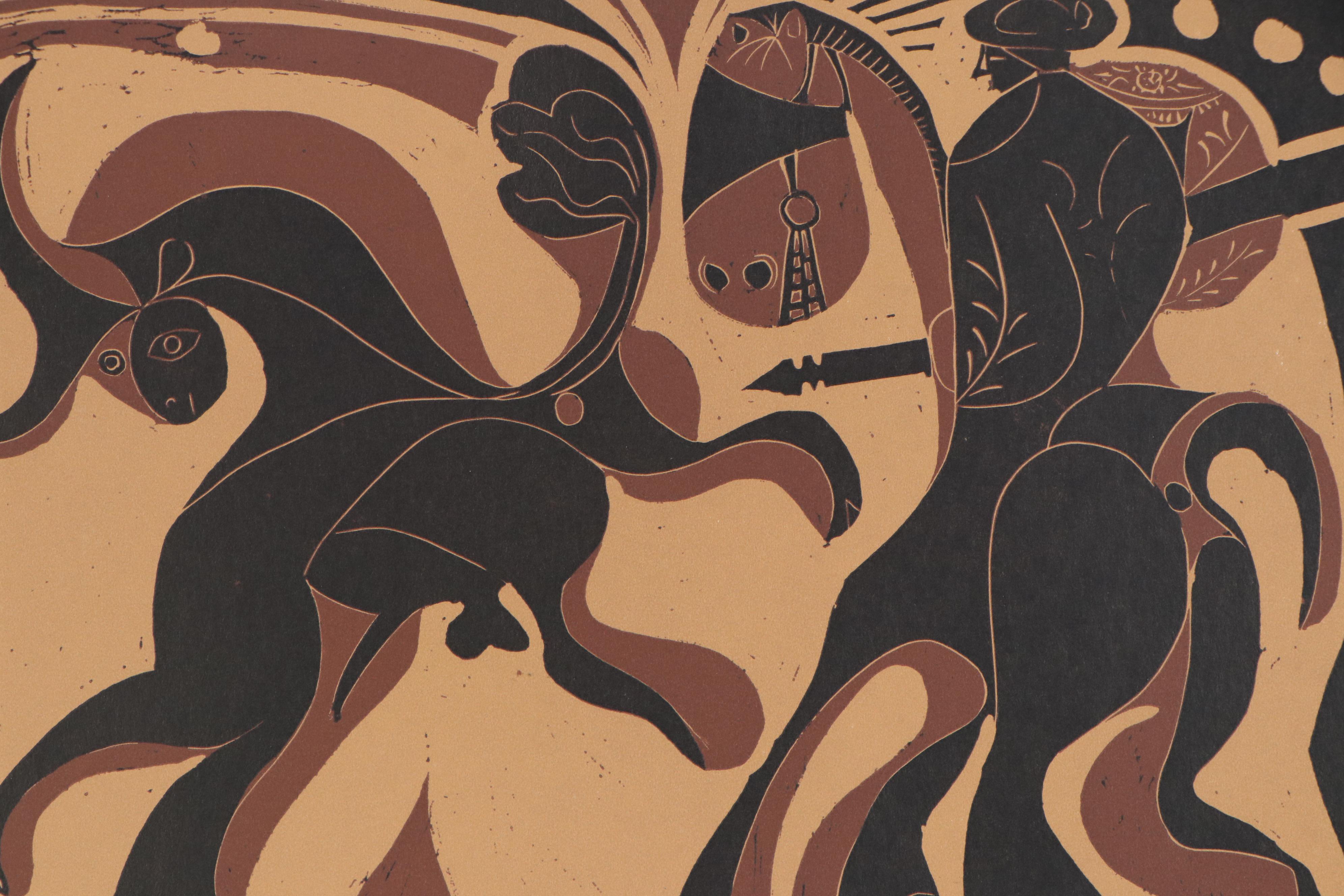 Pablo Picasso Linoleum Cut "Picador and Feeing Bull", 1962