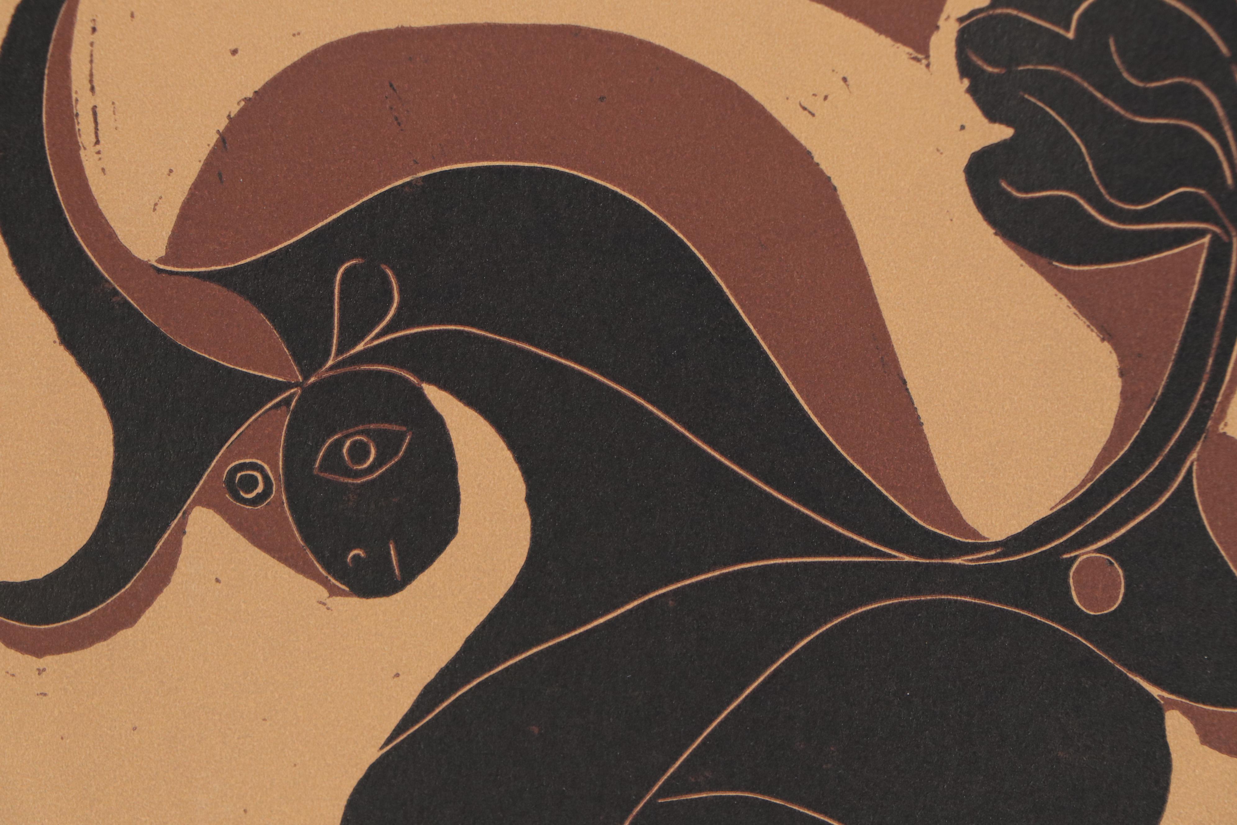 Pablo Picasso Linoleum Cut "Picador and Feeing Bull", 1962