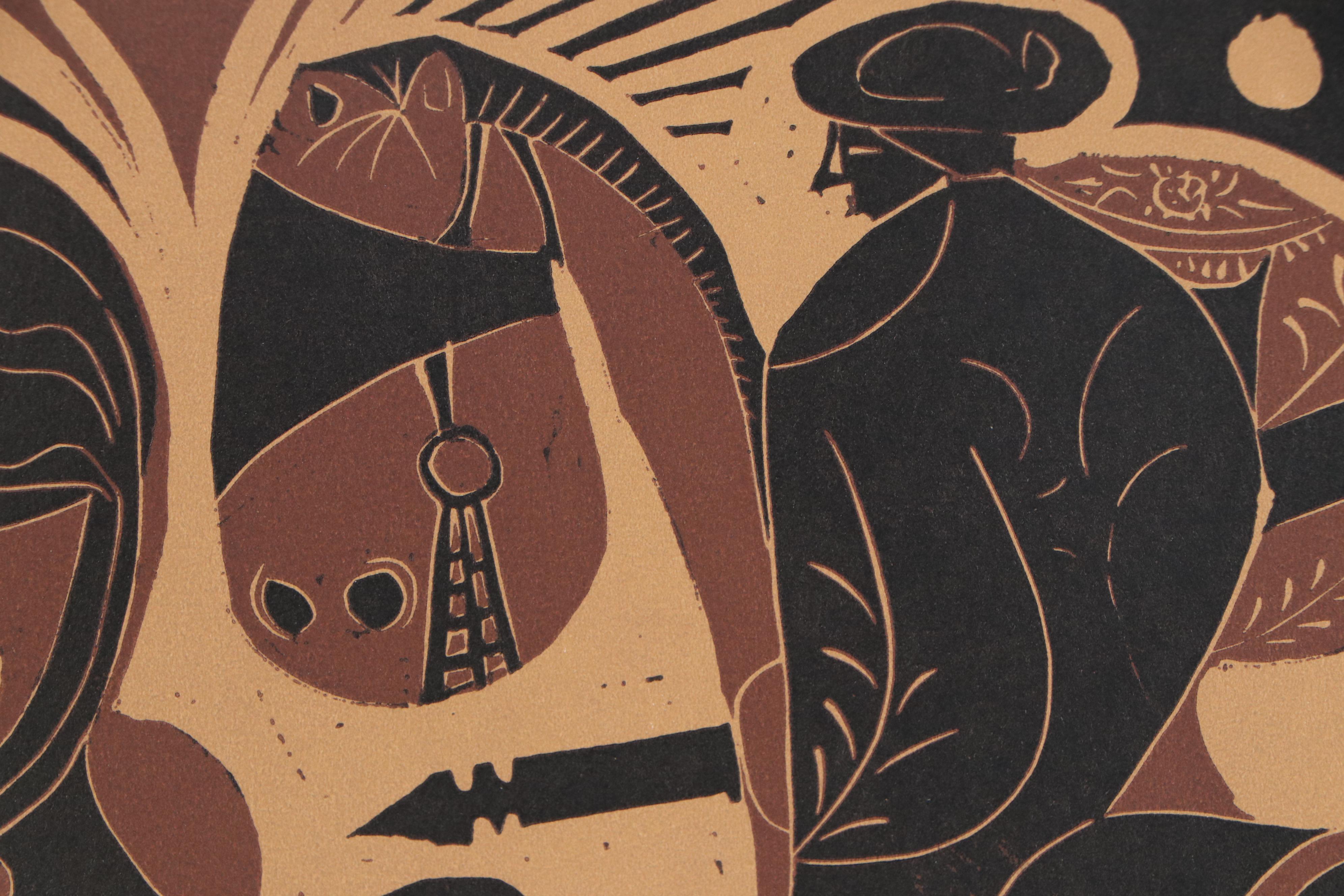 Pablo Picasso Linoleum Cut "Picador and Feeing Bull", 1962