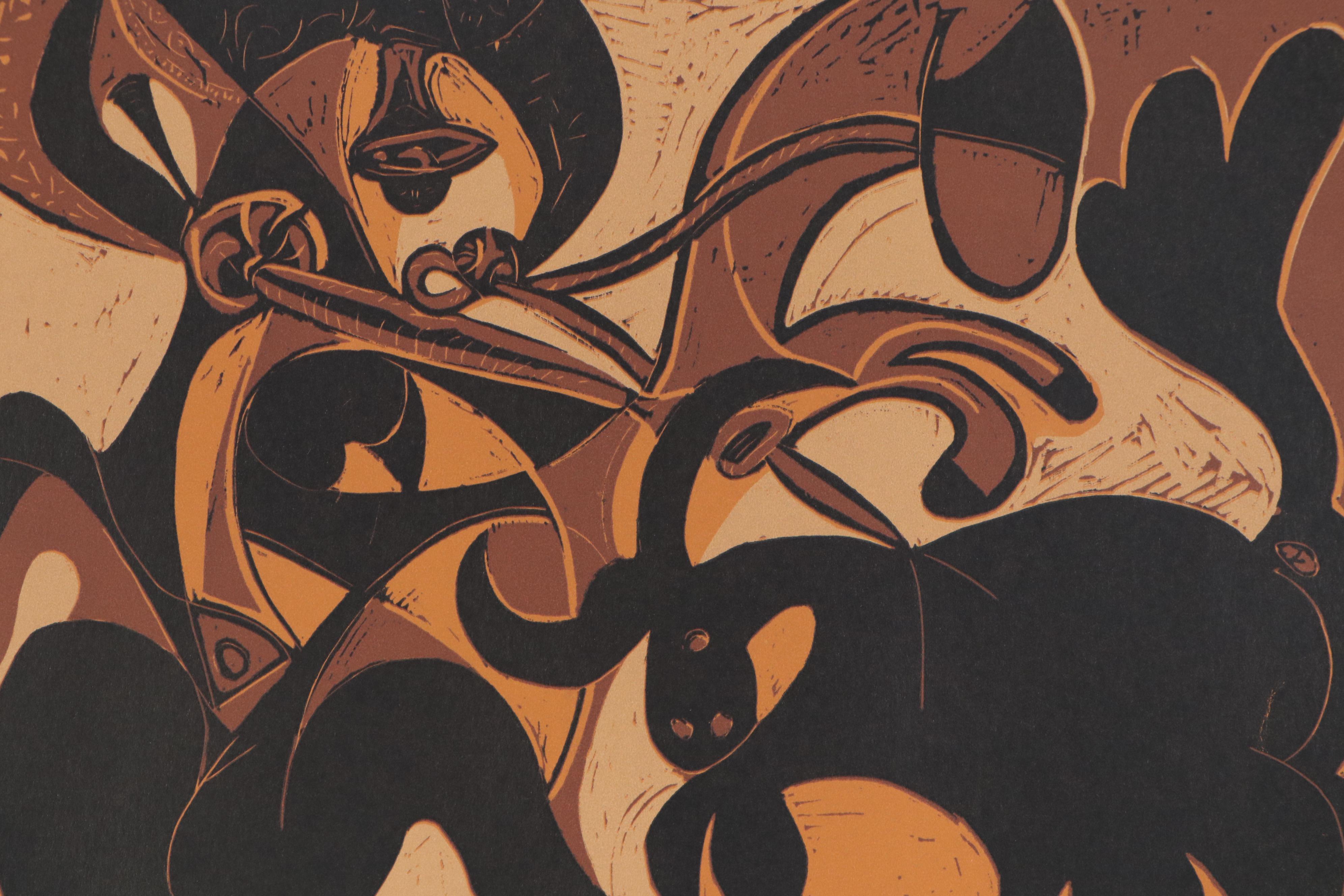 Pablo Picasso Linoleum Cut "Picador Goading Bull," 1962