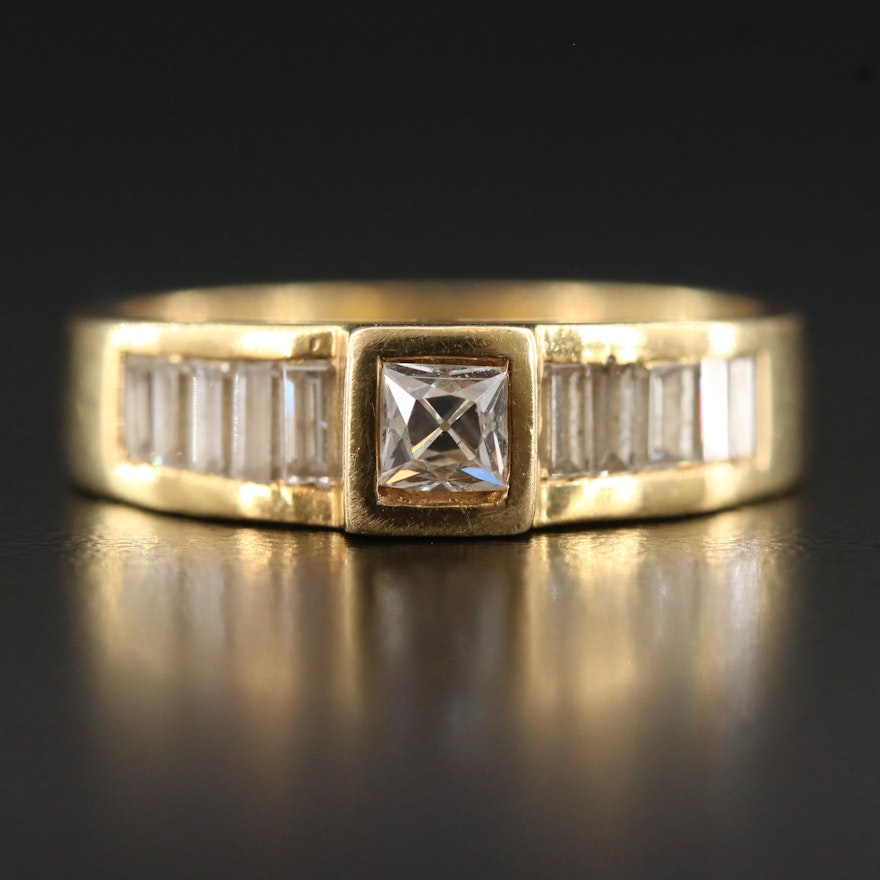 18K Diamond Ring with Channel Shoulders