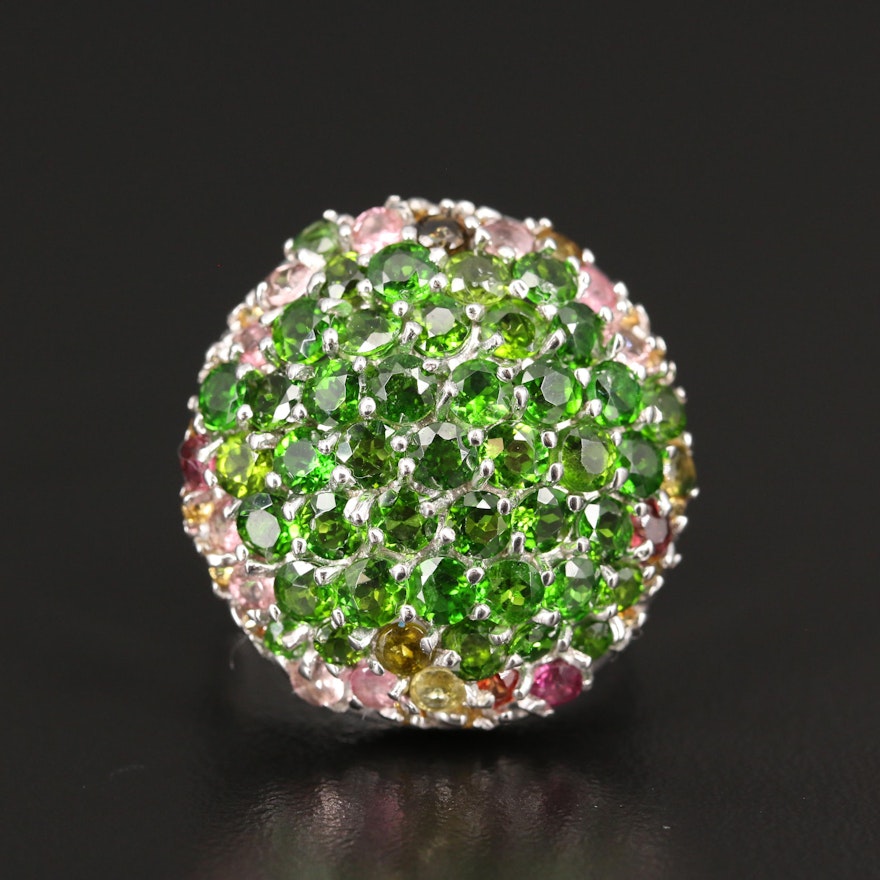 Sterling Silver Diopside, Garnet and Sapphire Bombé Ring