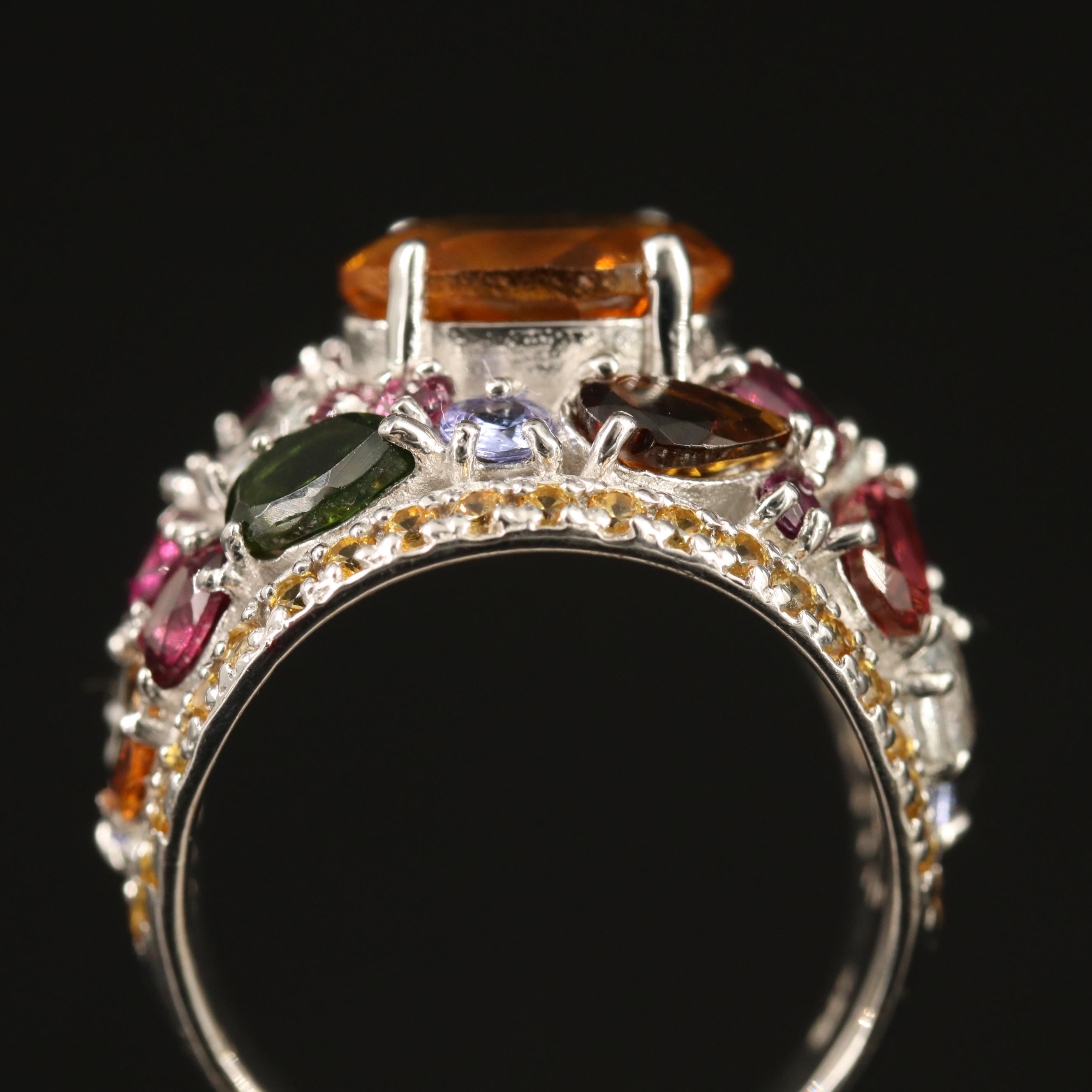 Sterling Citrine, Aquamarine, Tanzanite and Garnet Bombé Ring
